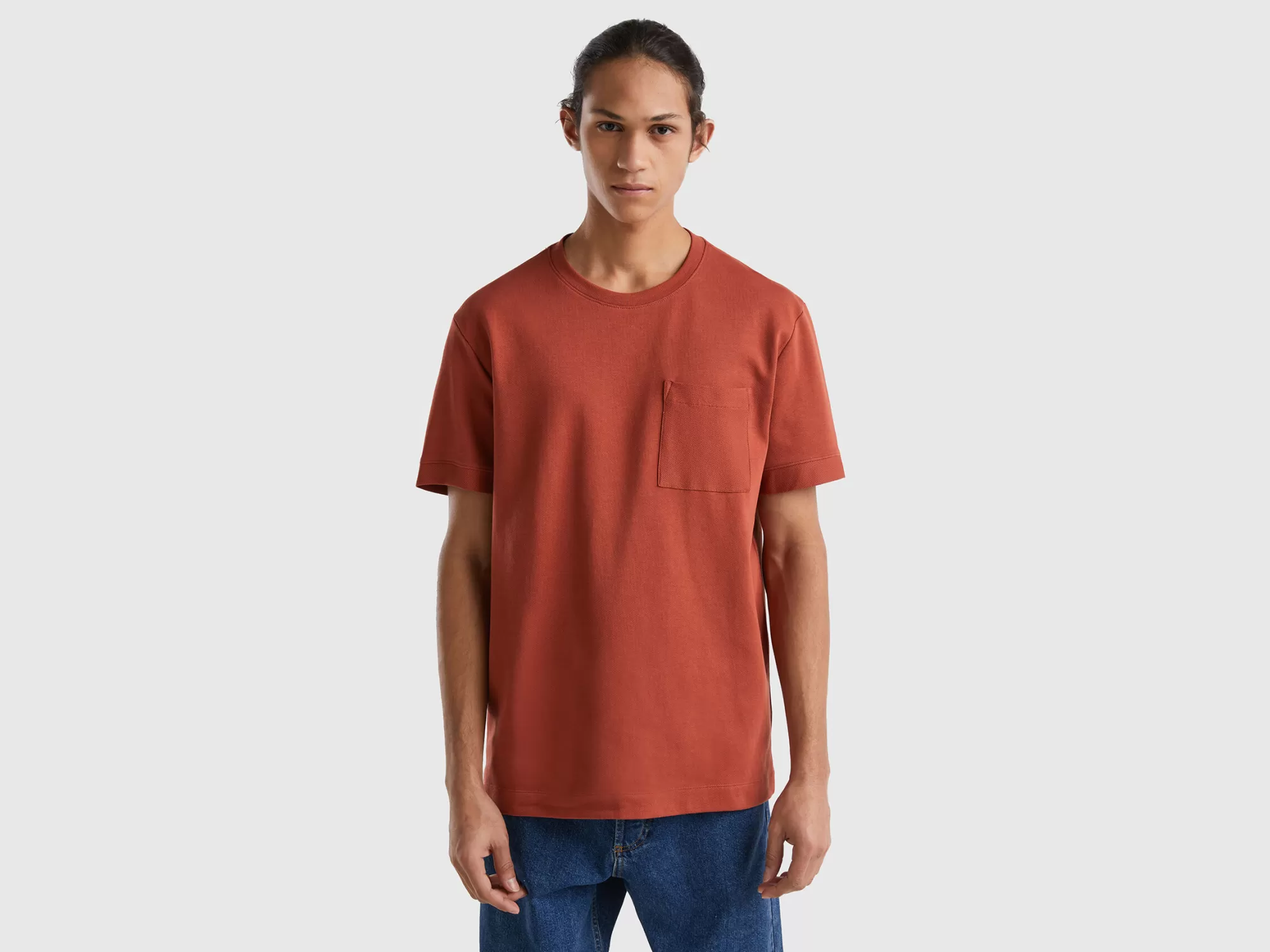 Benetton Camiseta De 100 % Algodón Con Bolsillo-Hombre Camisetas