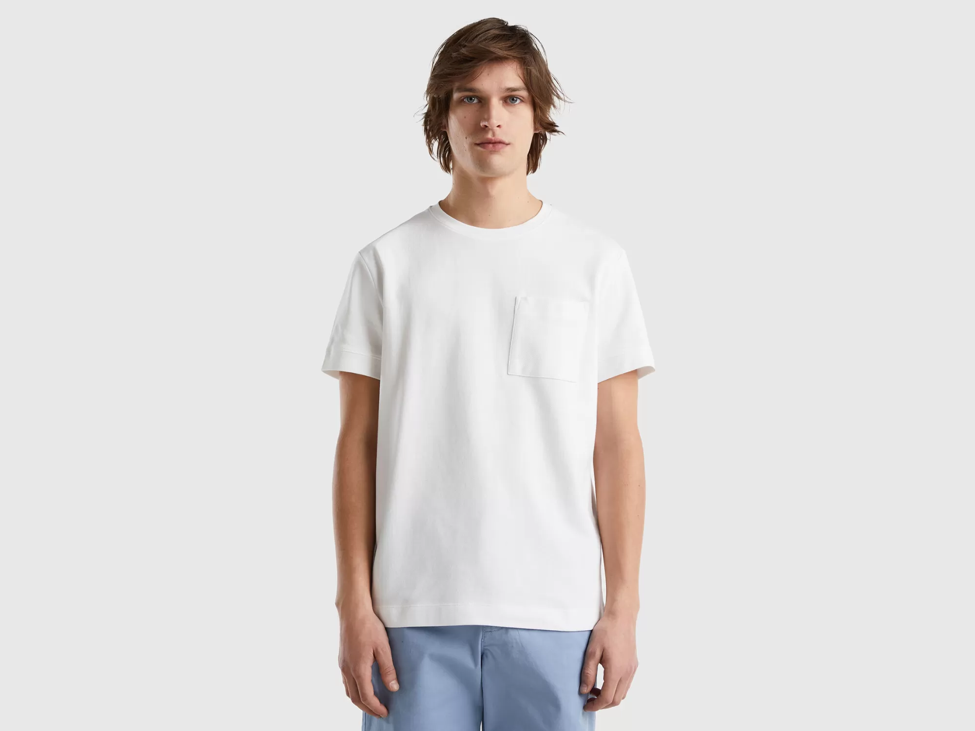 Benetton Camiseta De 100 % Algodón Con Bolsillo-Hombre Camisetas