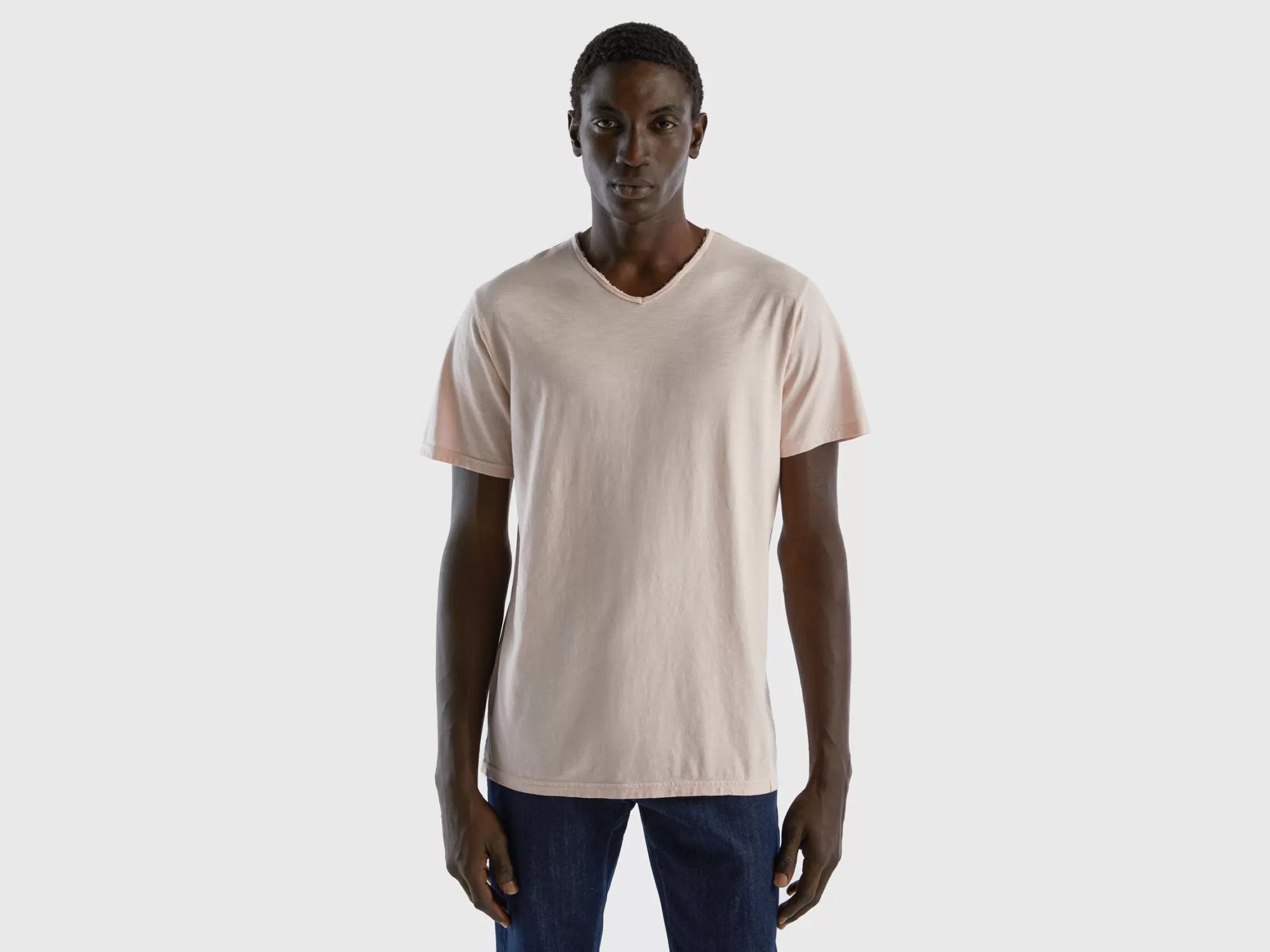 Benetton Camiseta De 100 % Algodón Con Escote De Pico-Hombre Camisetas