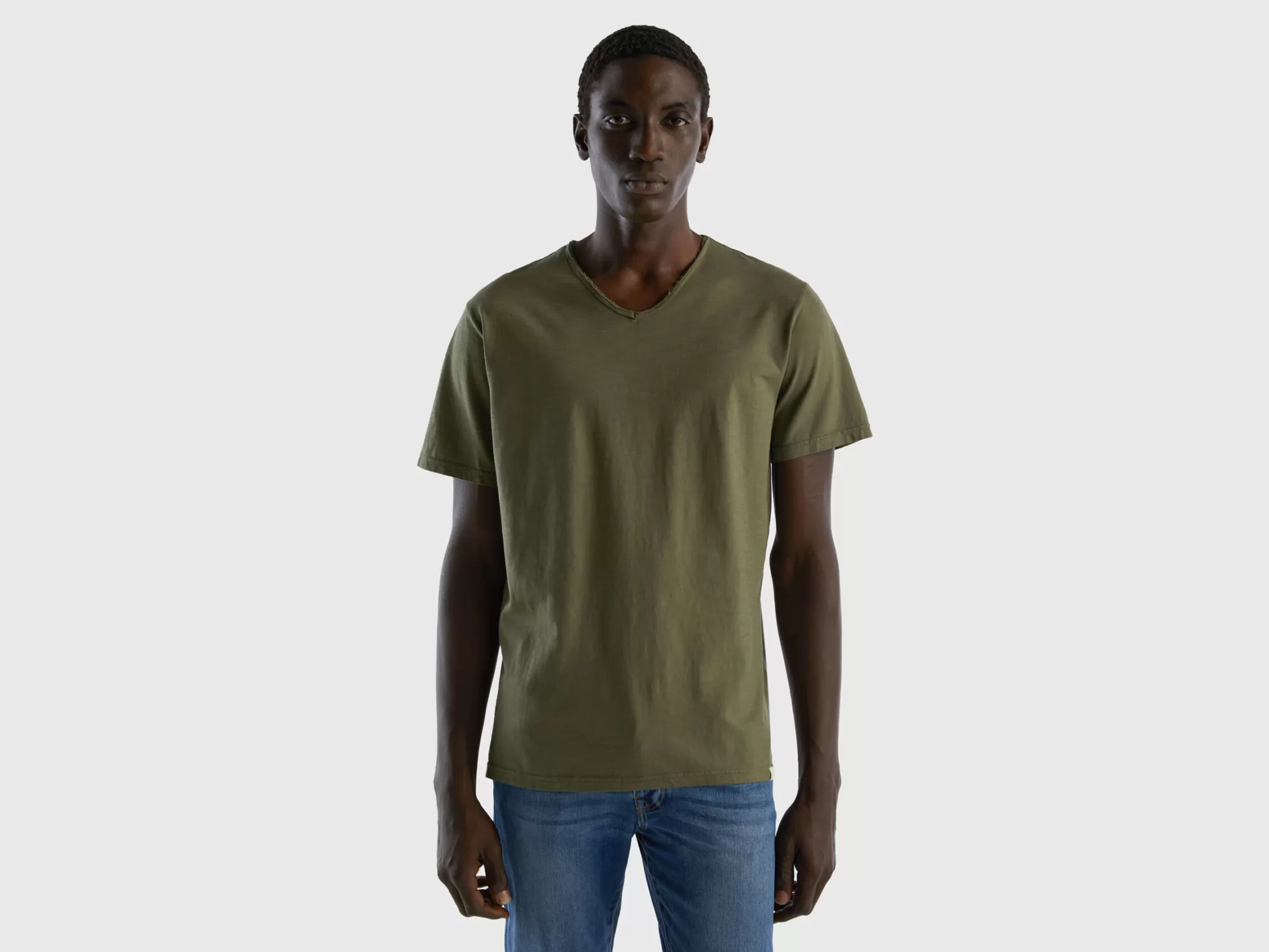 Benetton Camiseta De 100 % Algodón Con Escote De Pico-Hombre Camisetas