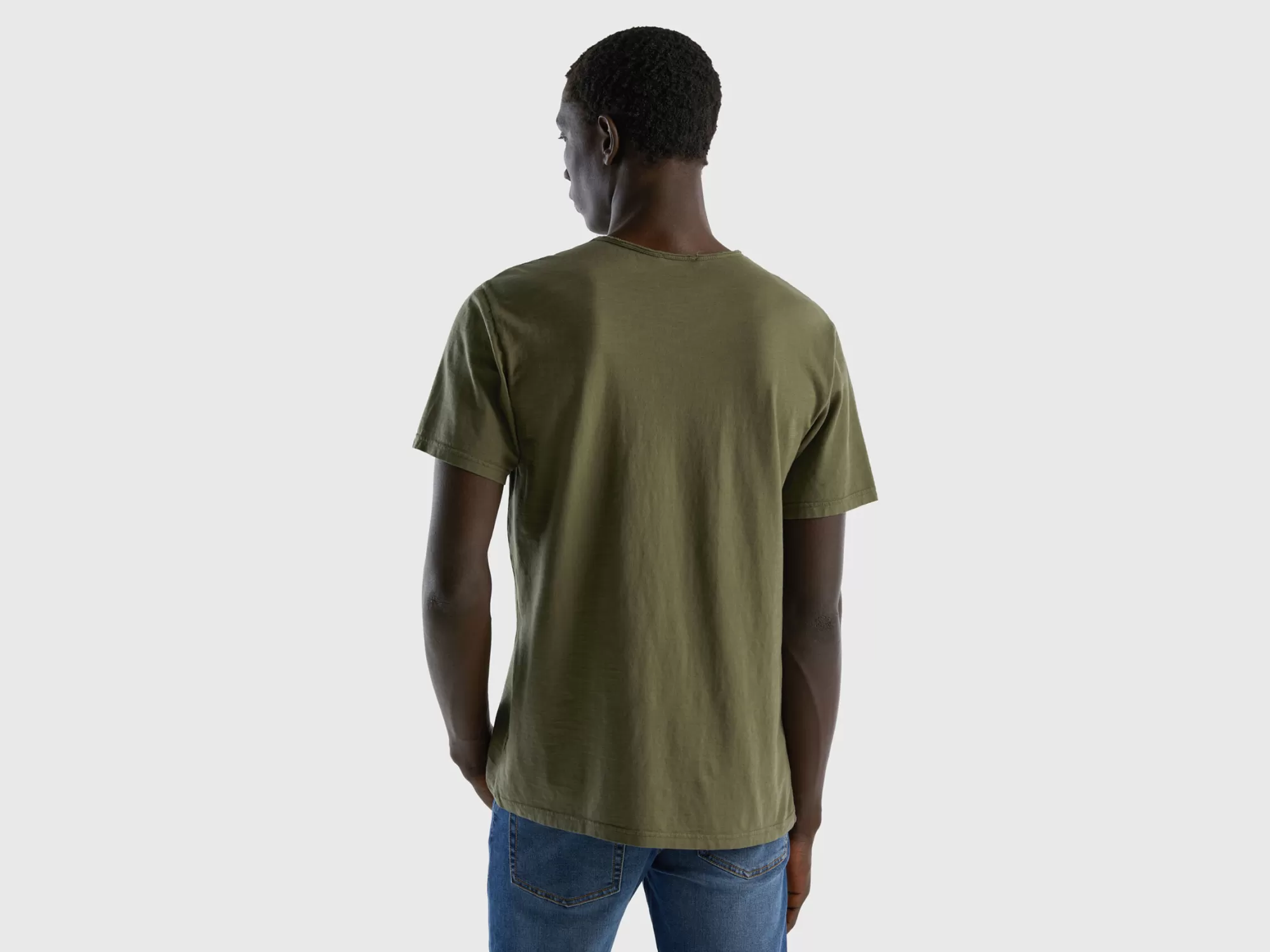 Benetton Camiseta De 100 % Algodón Con Escote De Pico-Hombre Camisetas