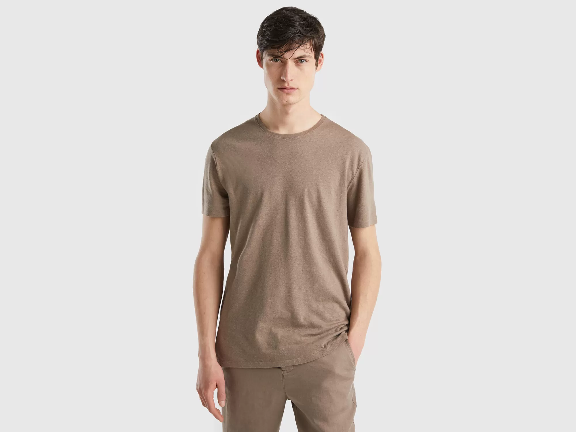 Benetton Camiseta De Lino Mixto-Hombre Camisetas