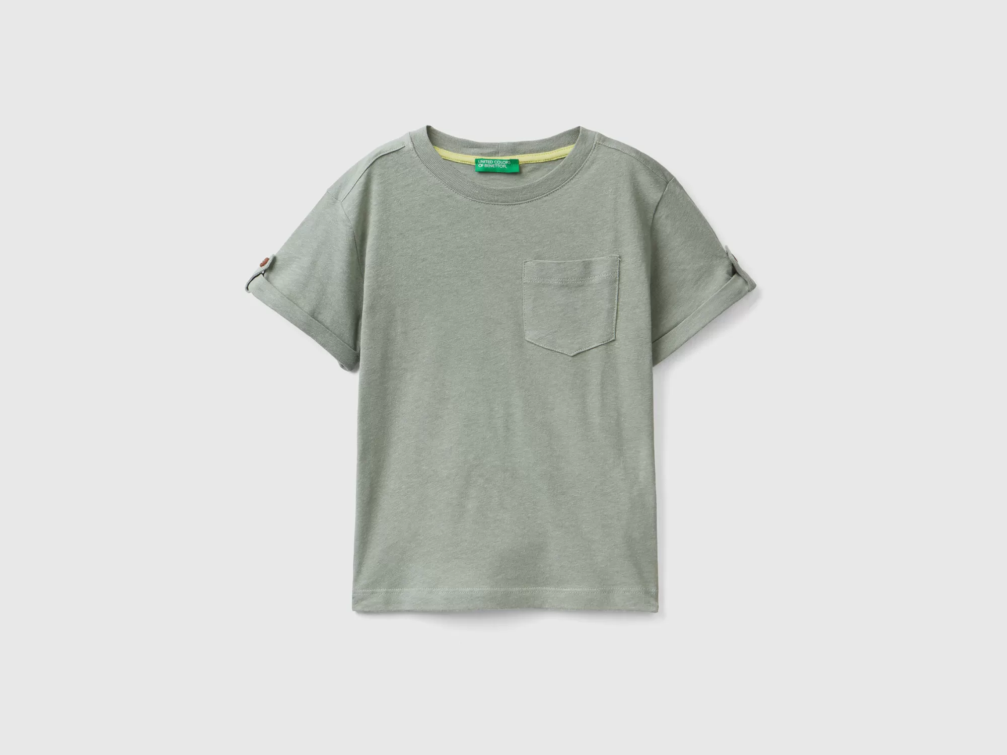 Benetton Camiseta De Lino Mixto Con Bolsillo-Niños Camisetas Y Camisas