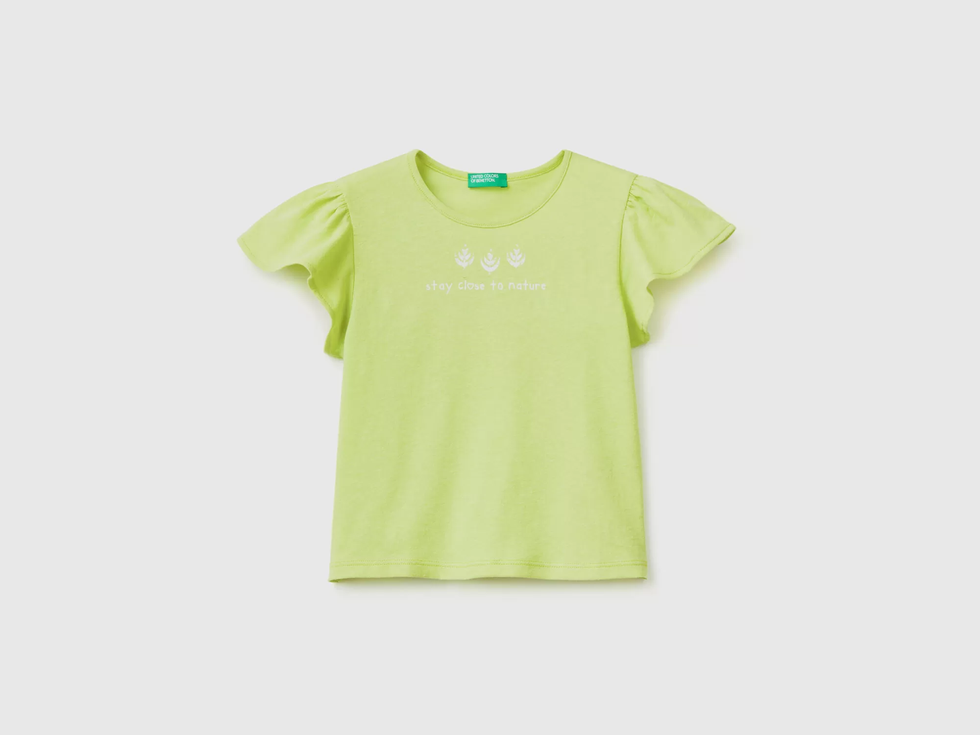 Benetton Camiseta De Lino Mixto Con Estampado-Niños Camisetas Y Camisas