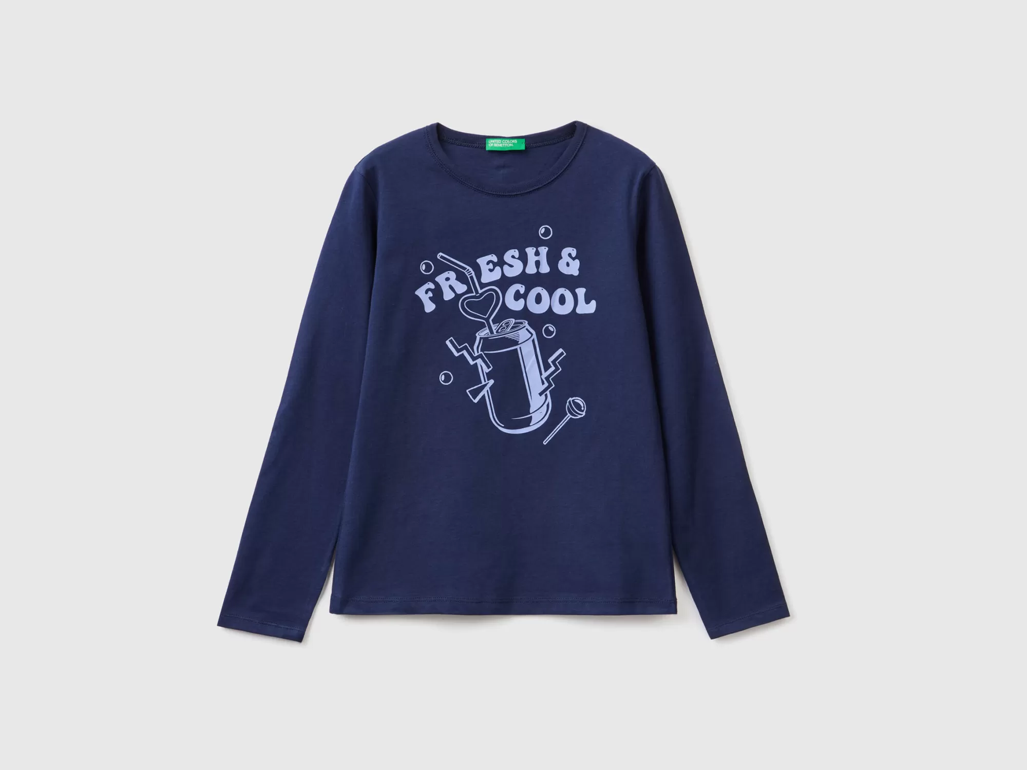 Benetton Camiseta De Manga Larga De 100 % Algodón-Niños Camisetas Y Camisas