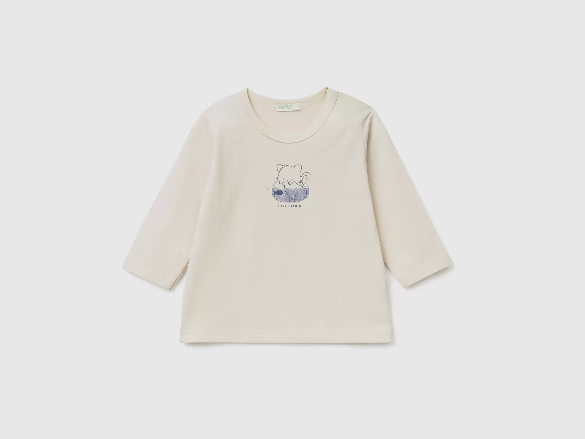 Benetton Camiseta De Manga Larga De Algodón Organico-Niños Vestidos De Algodón Organico