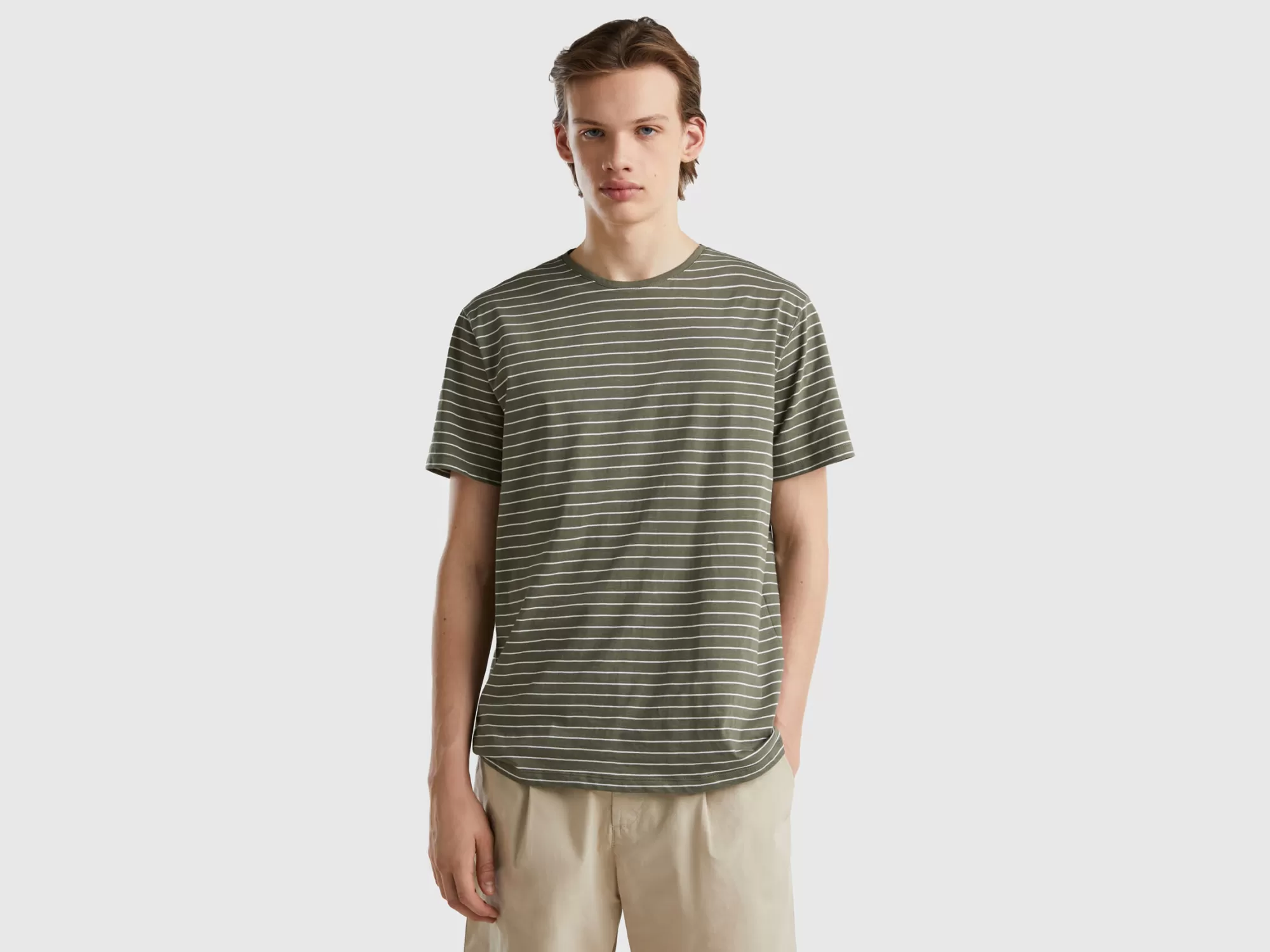 Benetton Camiseta De Rayas De 100 % Algodón-Hombre Camisetas