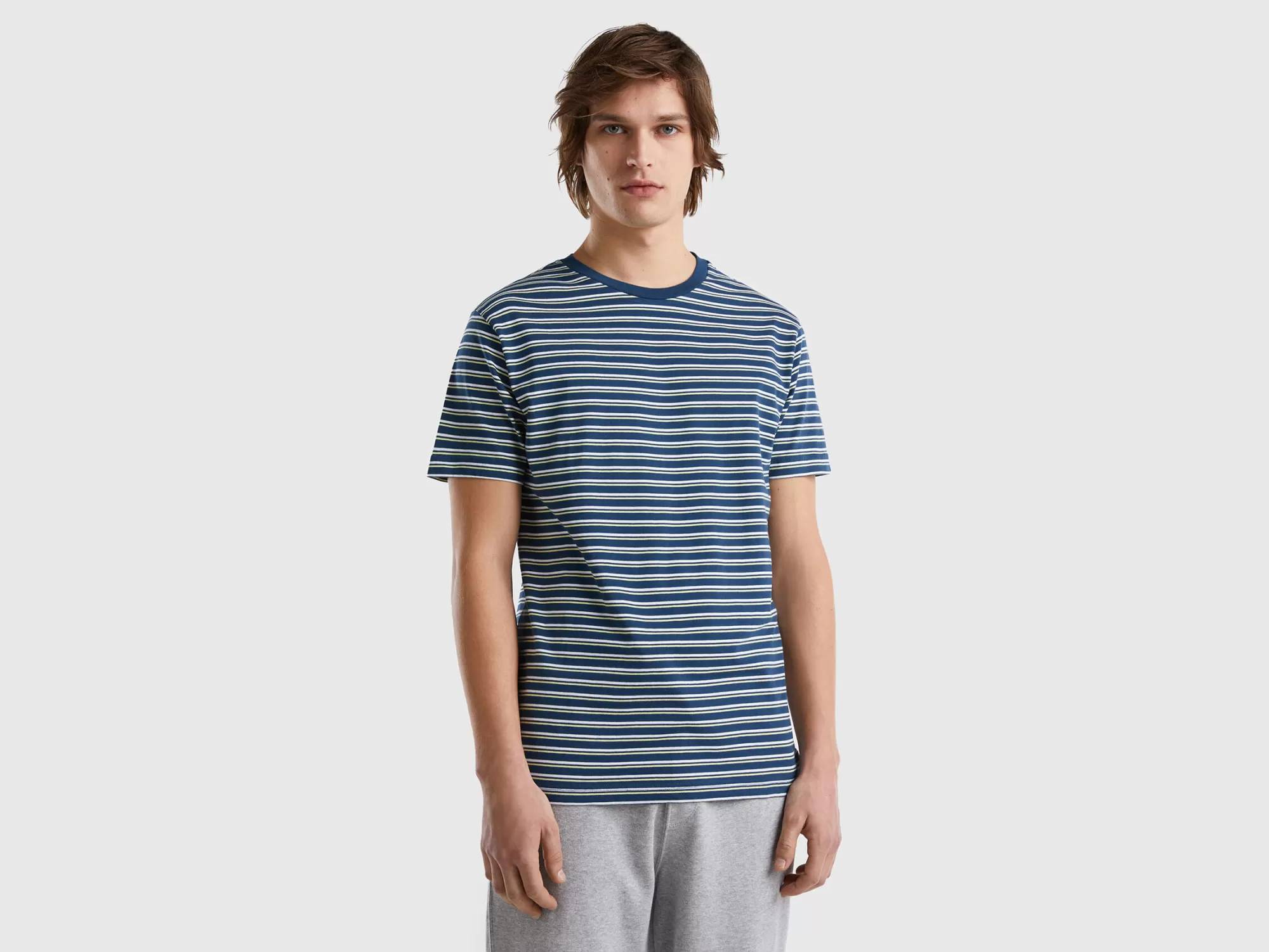 Benetton Camiseta De Rayas De 100 % Algodón-Hombre Camisetas