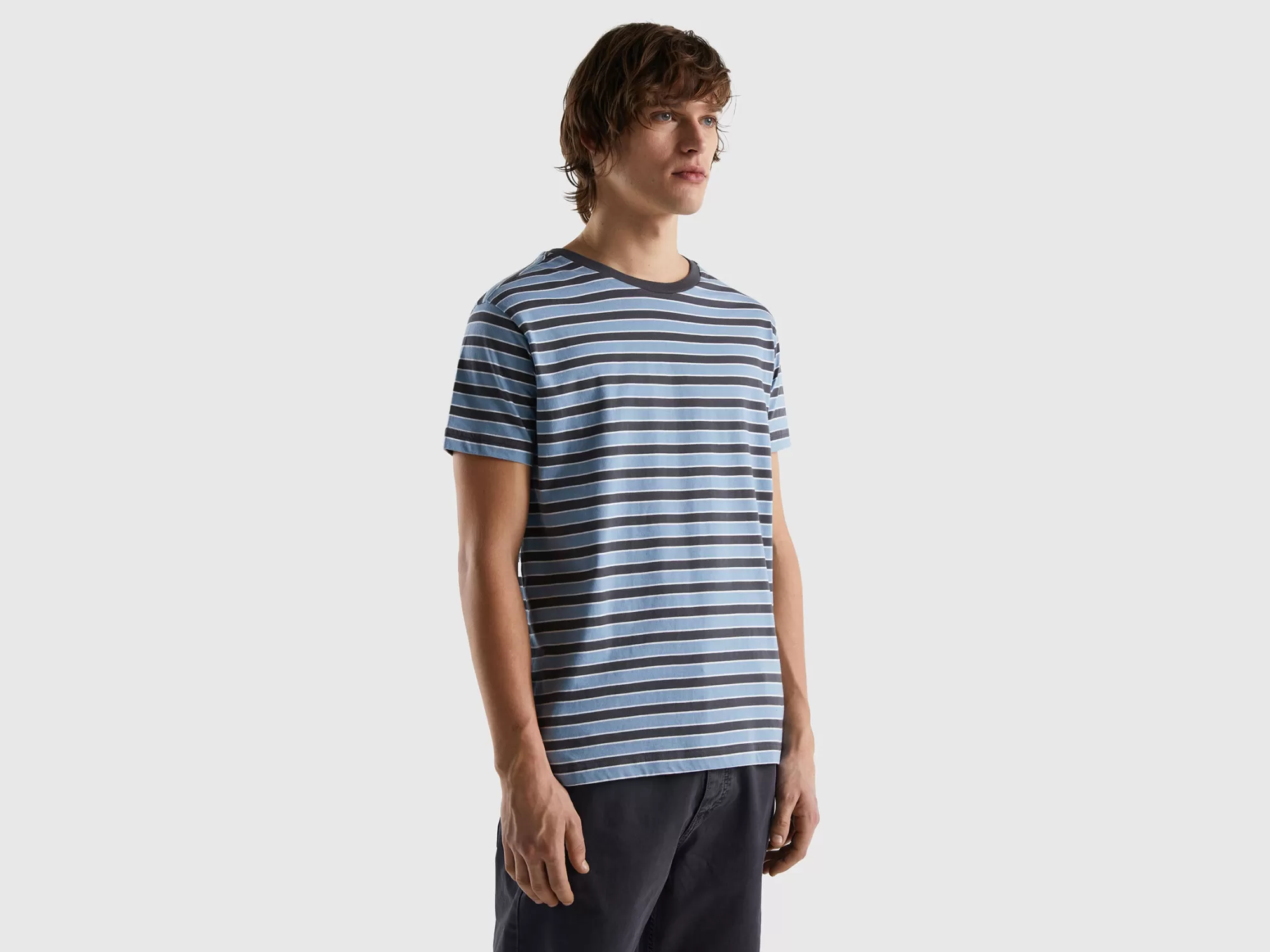 Benetton Camiseta De Rayas De 100 % Algodón-Hombre Camisetas