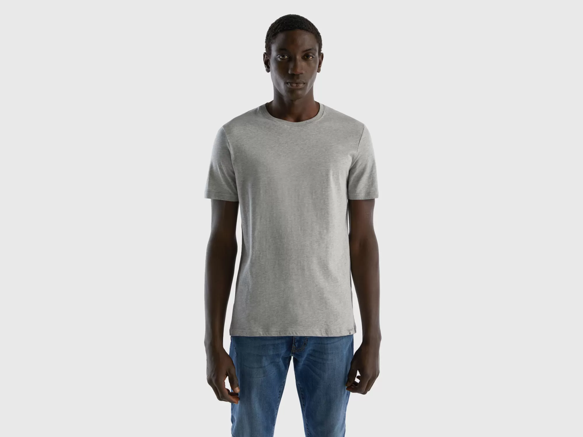 Benetton Camiseta Gris Jaspeada-Hombre Camisetas