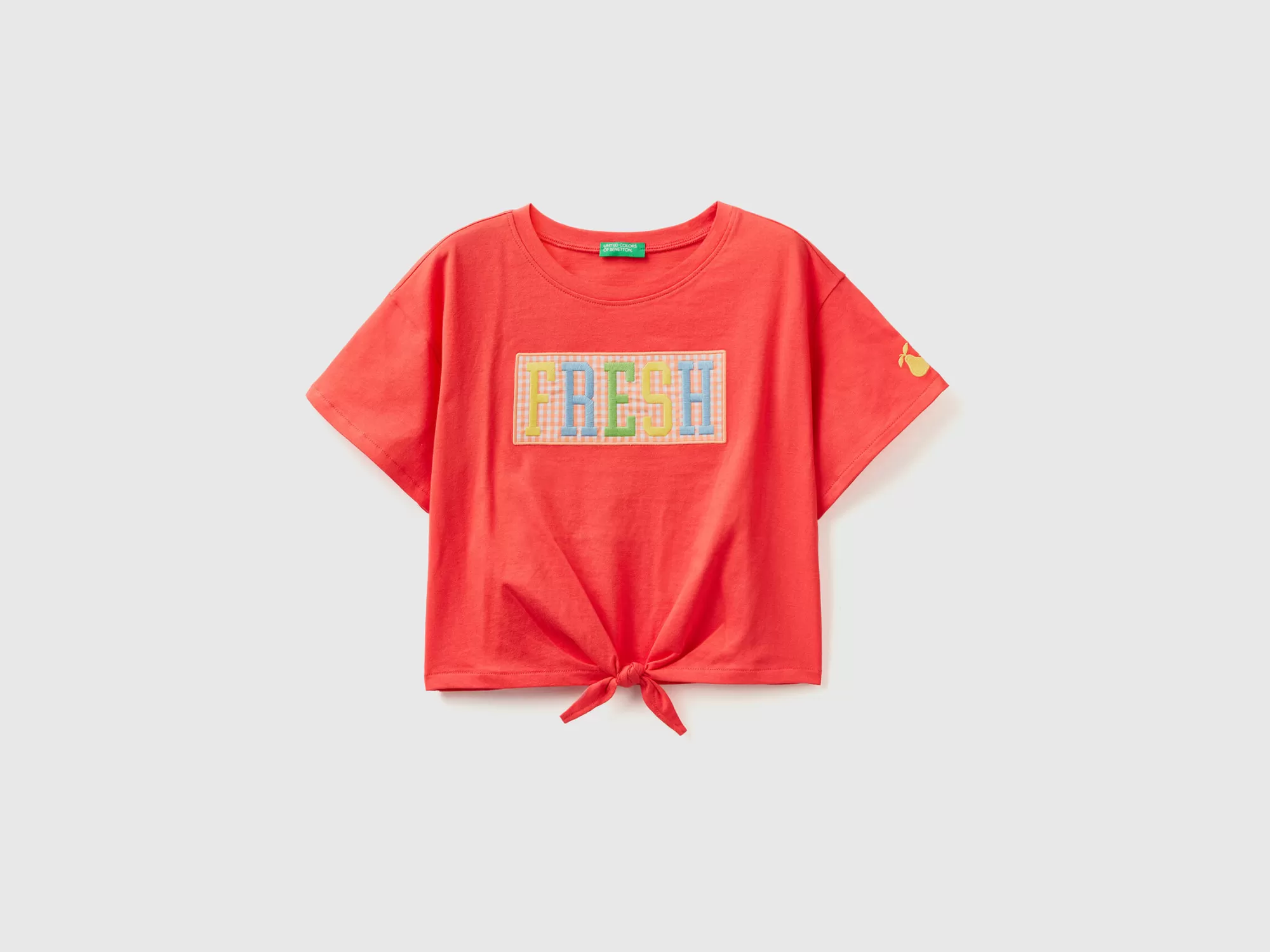 Benetton Camiseta Roja Con Parche Y Nudo-Niños Camisetas Y Camisas