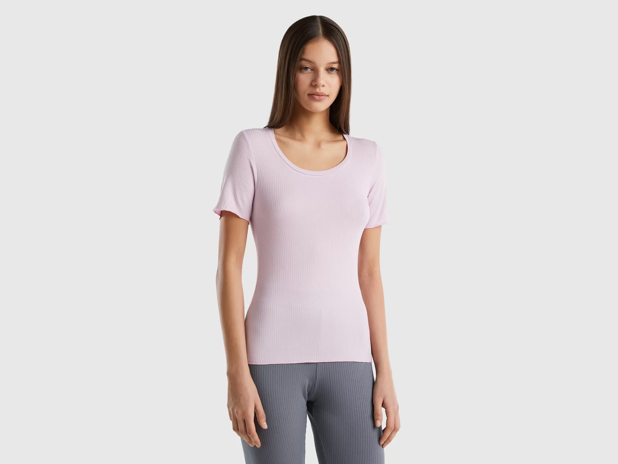 Benetton Camiseta Slim Fit Acanalada-Mujer Loungewear