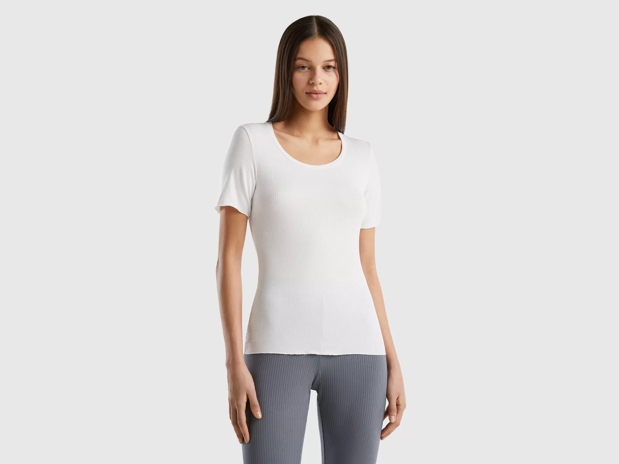 Benetton Camiseta Slim Fit Acanalada-Mujer Loungewear