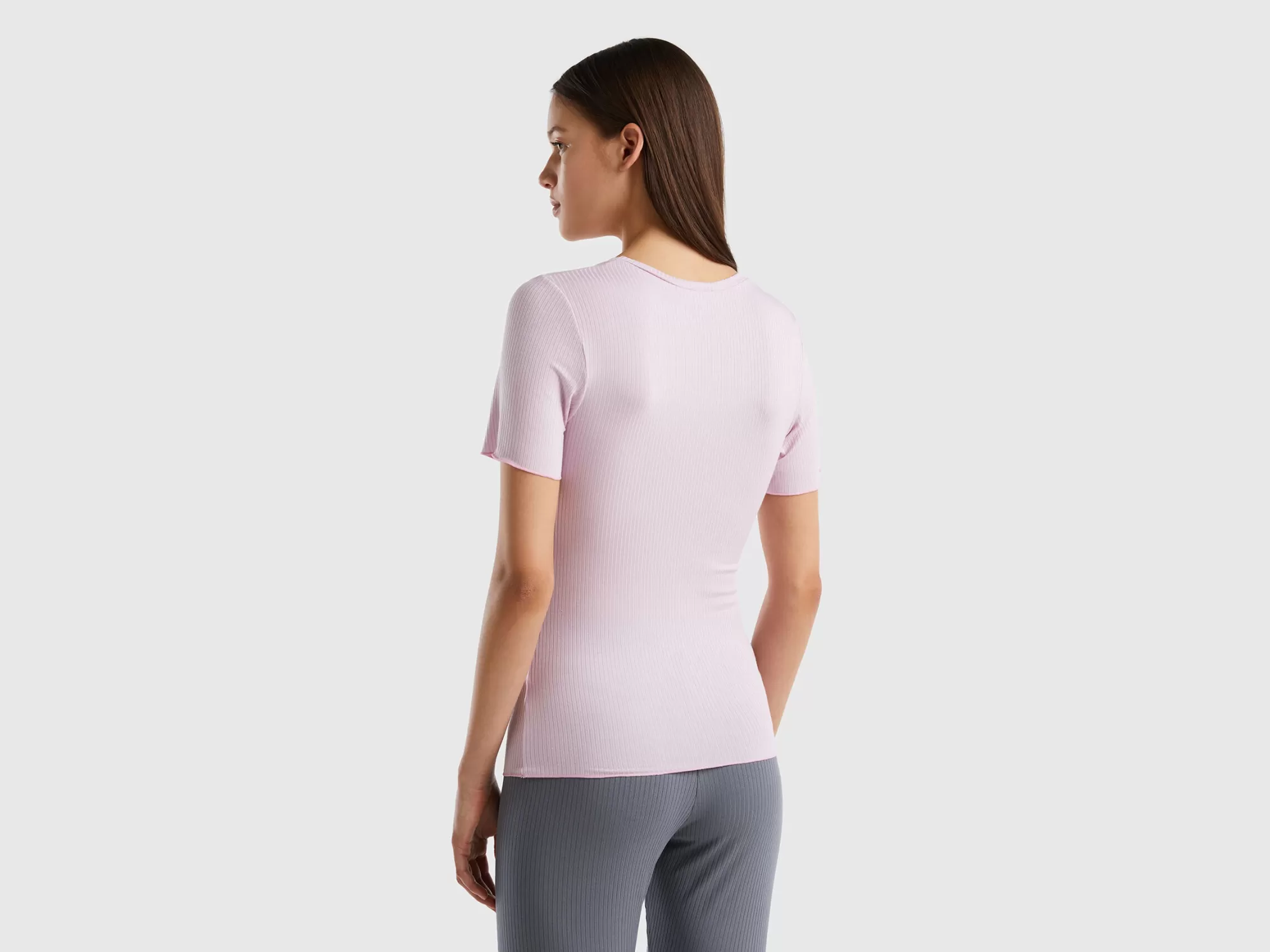 Benetton Camiseta Slim Fit Acanalada-Mujer Loungewear