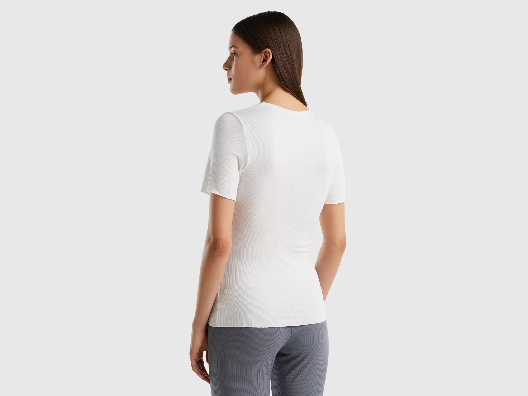 Benetton Camiseta Slim Fit Acanalada-Mujer Loungewear