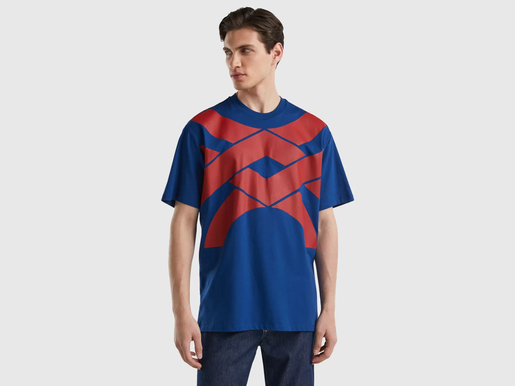 Benetton Camisetaoscuro Con Logotipo Rojo-Hombre Camisetas