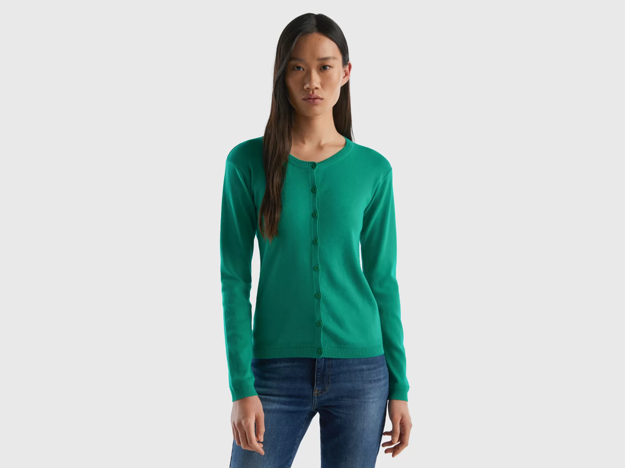 Benetton Cardigan De Cuello Redondo De 100 % Algodón-Mujer Prendas De Punto