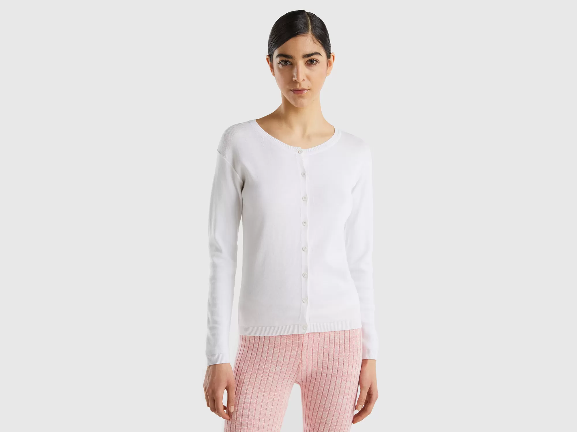 Benetton Cardigan De Cuello Redondo De 100 % Algodón-Mujer Prendas De Punto