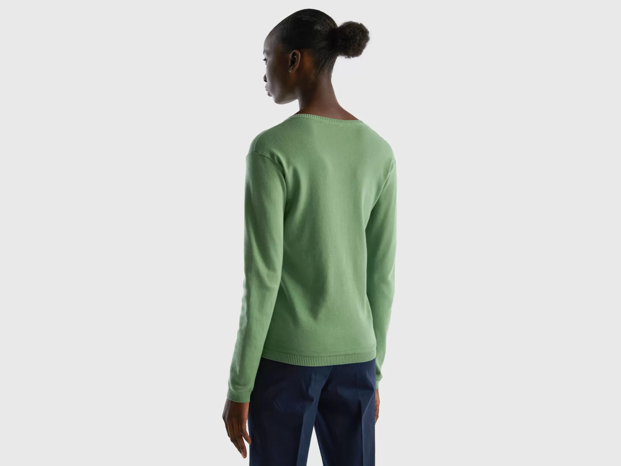 Benetton Cardigan De Cuello Redondo De 100 % Algodón-Mujer Prendas De Punto