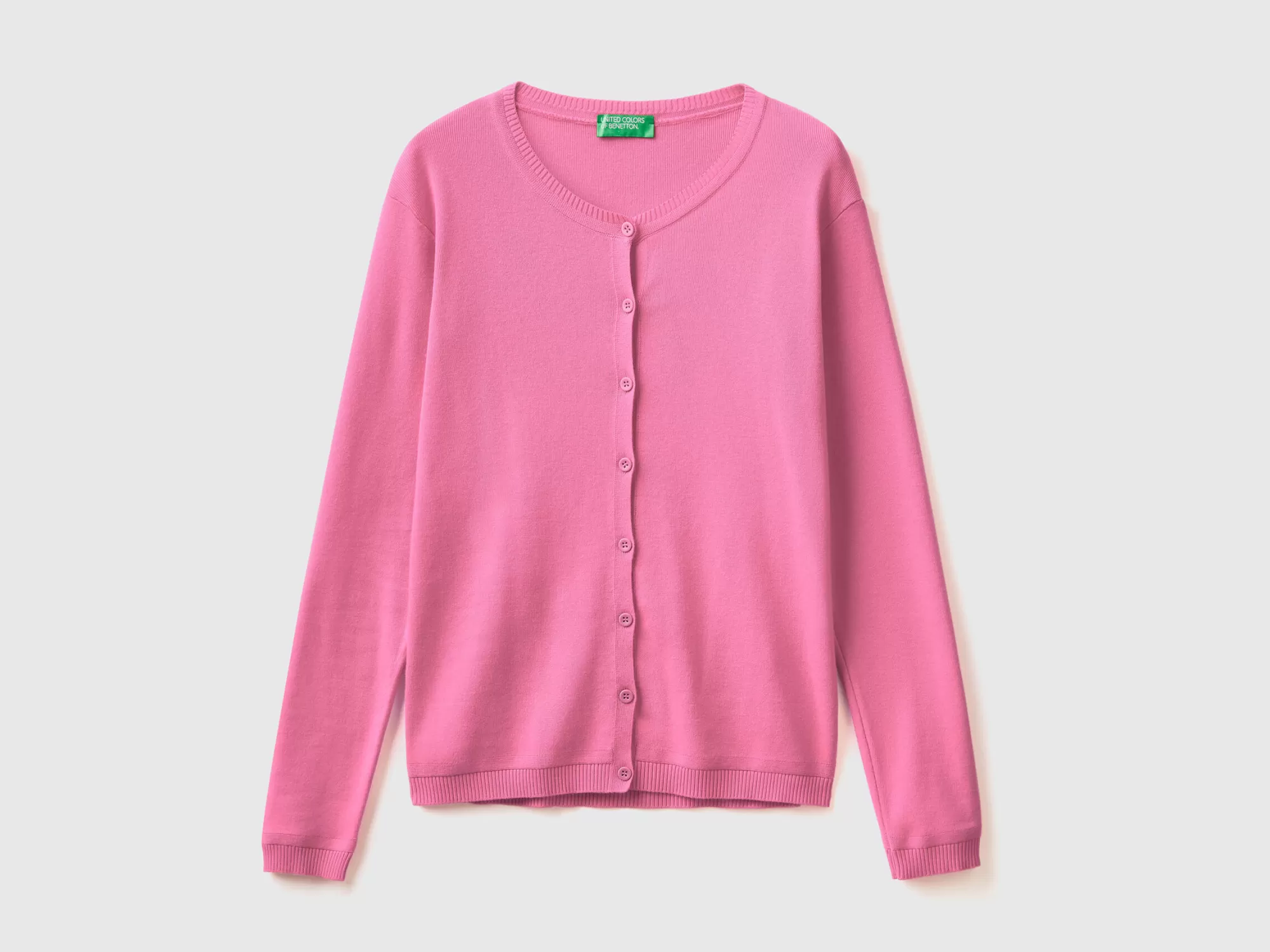 Benetton Cardigan De Cuello Redondo De 100 % Algodón-Mujer Prendas De Punto