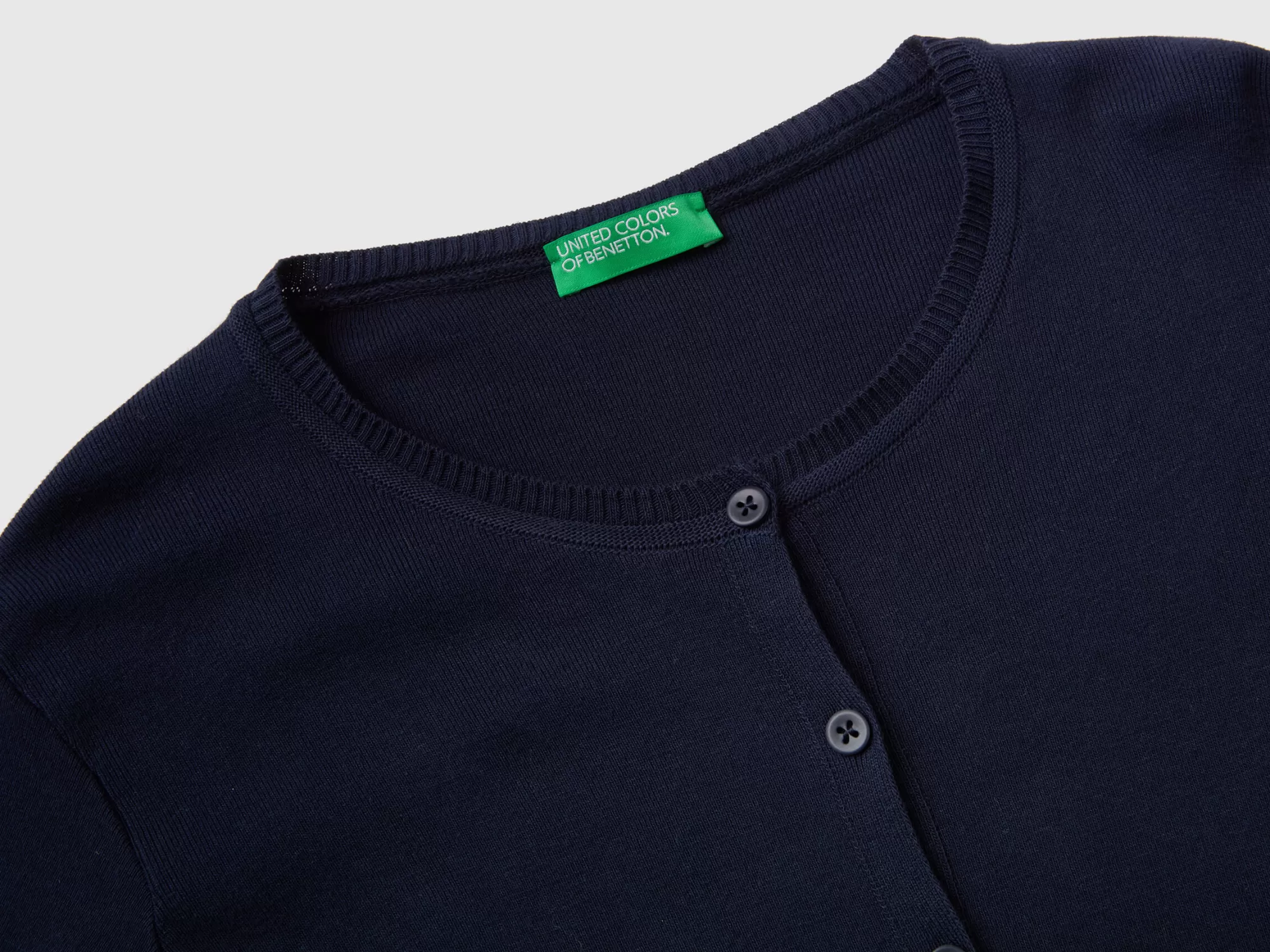 Benetton Cardigan De Cuello Redondo De 100 % Algodón-Mujer Prendas De Punto