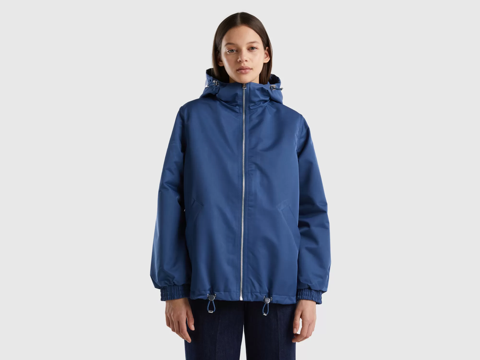 Benetton Cazadora Impermeable Con Capucha-Mujer Chaquetas Y Abrigos