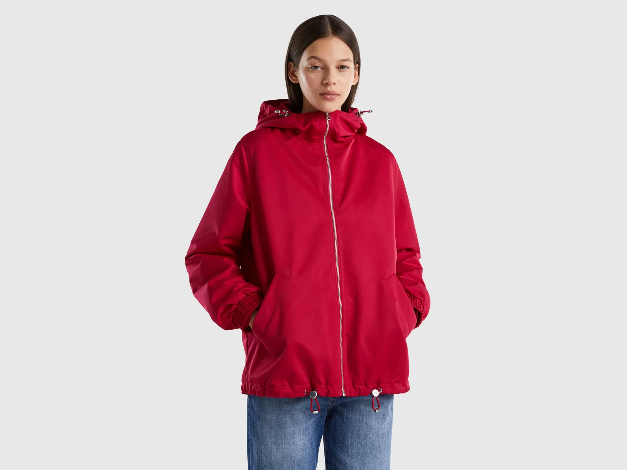 Benetton Cazadora Impermeable Con Capucha-Mujer Chaquetas Y Abrigos