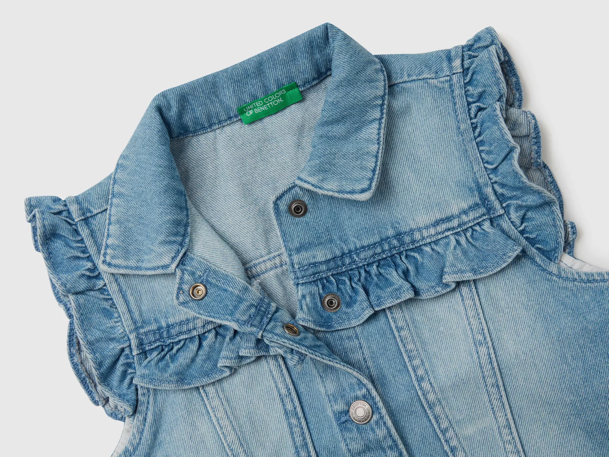 Benetton Chaleco Vaquero Con Volantes-Niños Cazadoras Y Abrigos