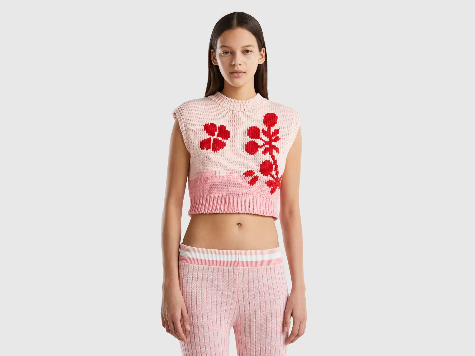 Benetton Chalecocon Grabado Floral-Mujer Prendas De Punto