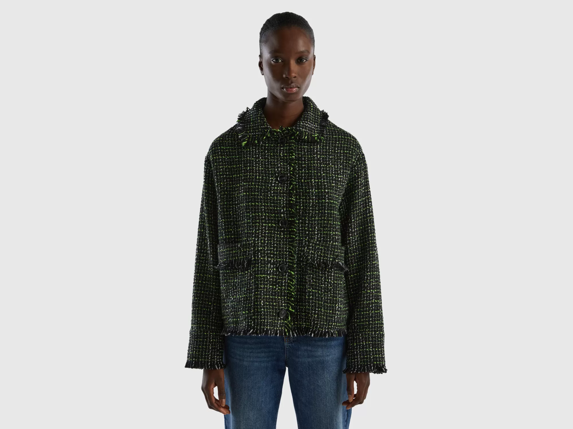 Benetton Chaqueta Camisa De Tweed-Mujer Chaquetas Y Abrigos