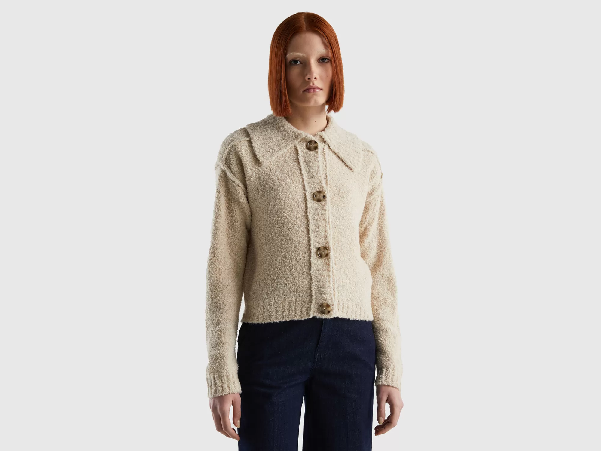 Benetton Chaqueta De Tejido Boucle-Mujer Chaquetas Y Abrigos