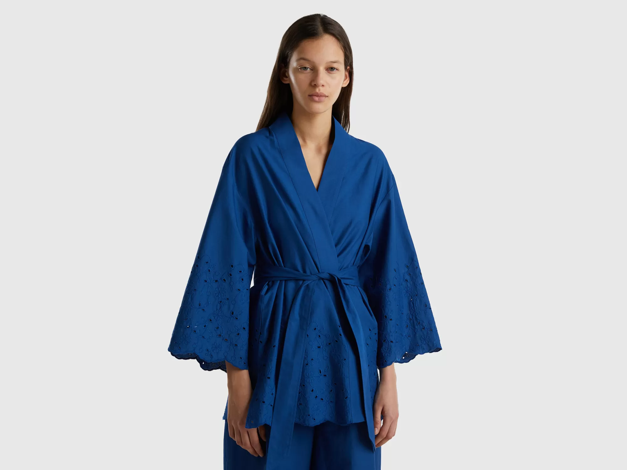 Benetton Chaqueta Kimono Con Detalles De Encaje Suizo-Mujer Chaquetas Y Abrigos