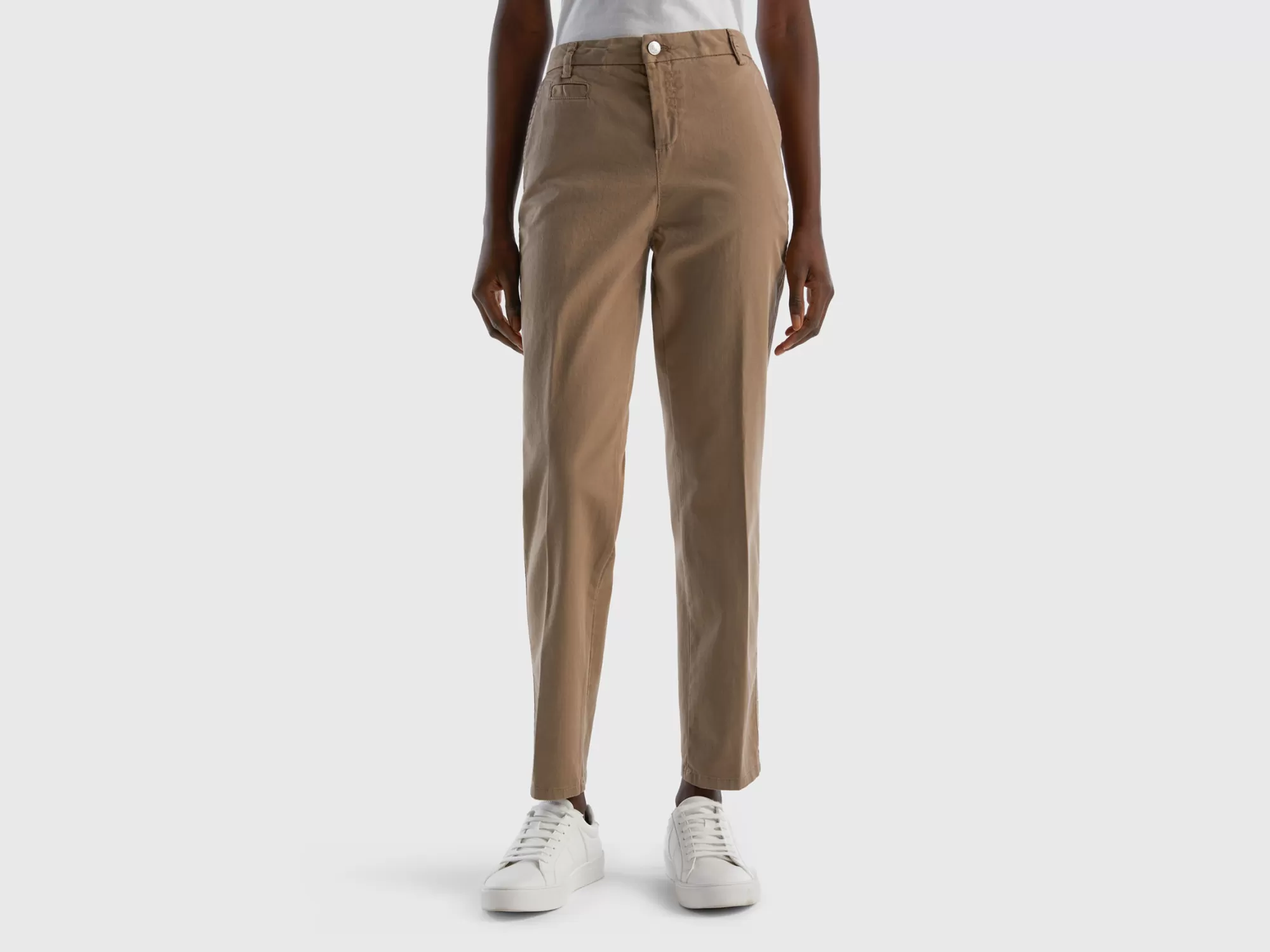 Benetton Chinos Grises Slim Fit De Algodón-Mujer Pantalones Y Chinos