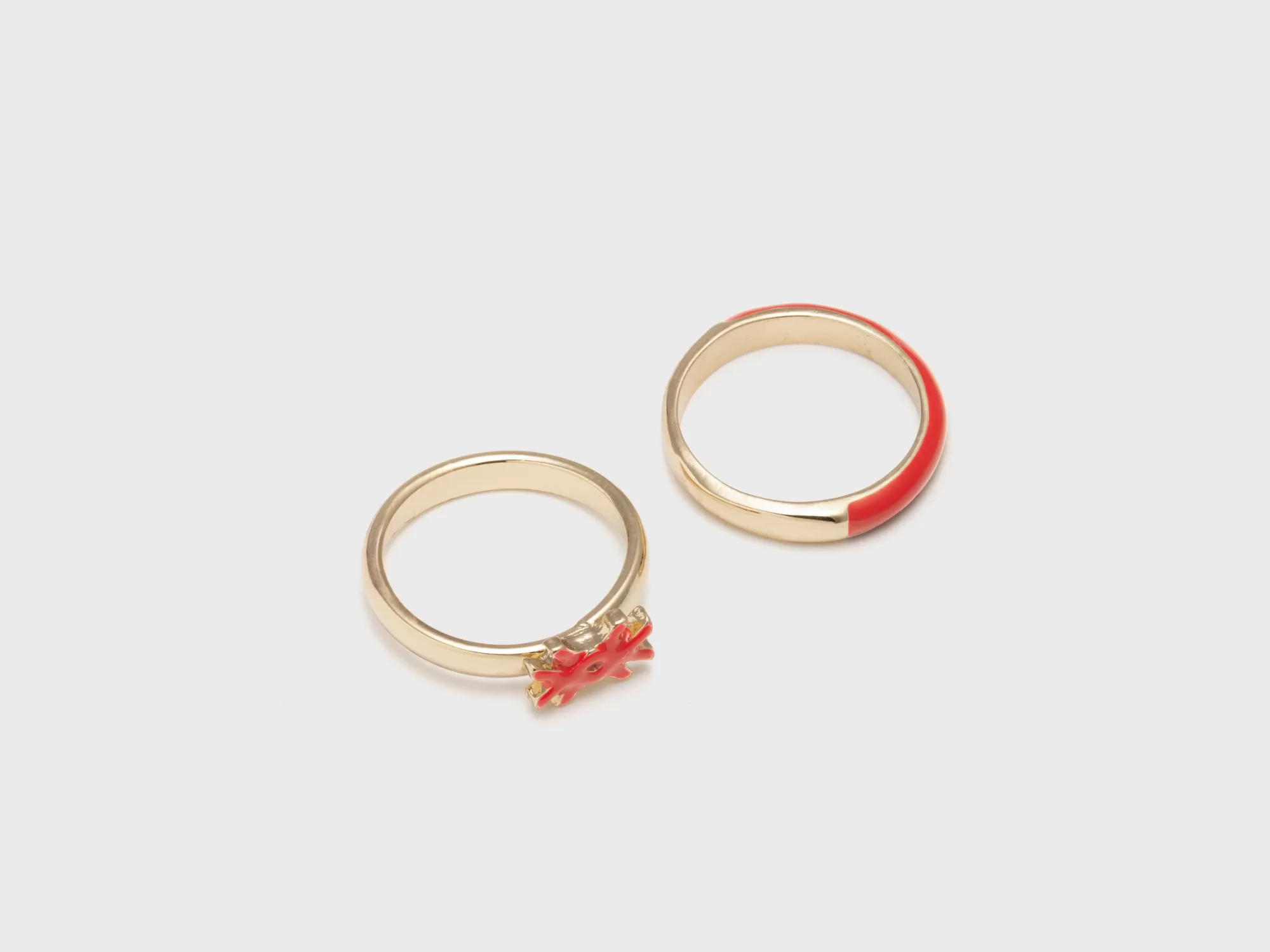 Benetton Dos Anillos Con Detalles Esmaltados Rojo-Mujer Bisutería