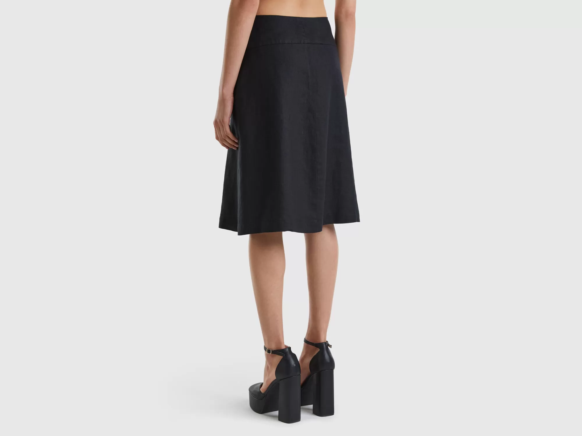 Benetton Falda De 100 % Lino-Mujer Faldas