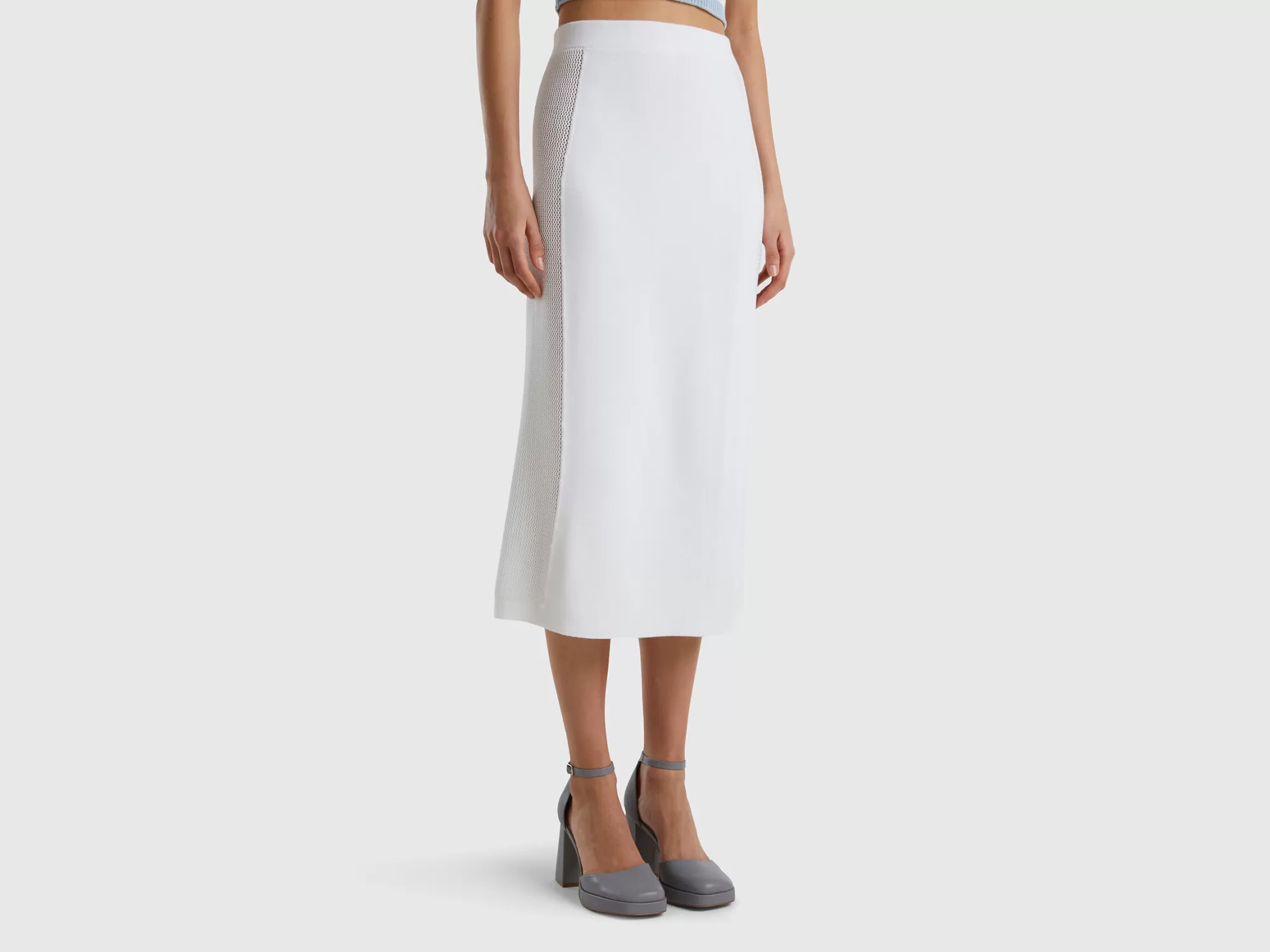 Benetton Falda Midi Blanca Ajustada-Mujer Faldas