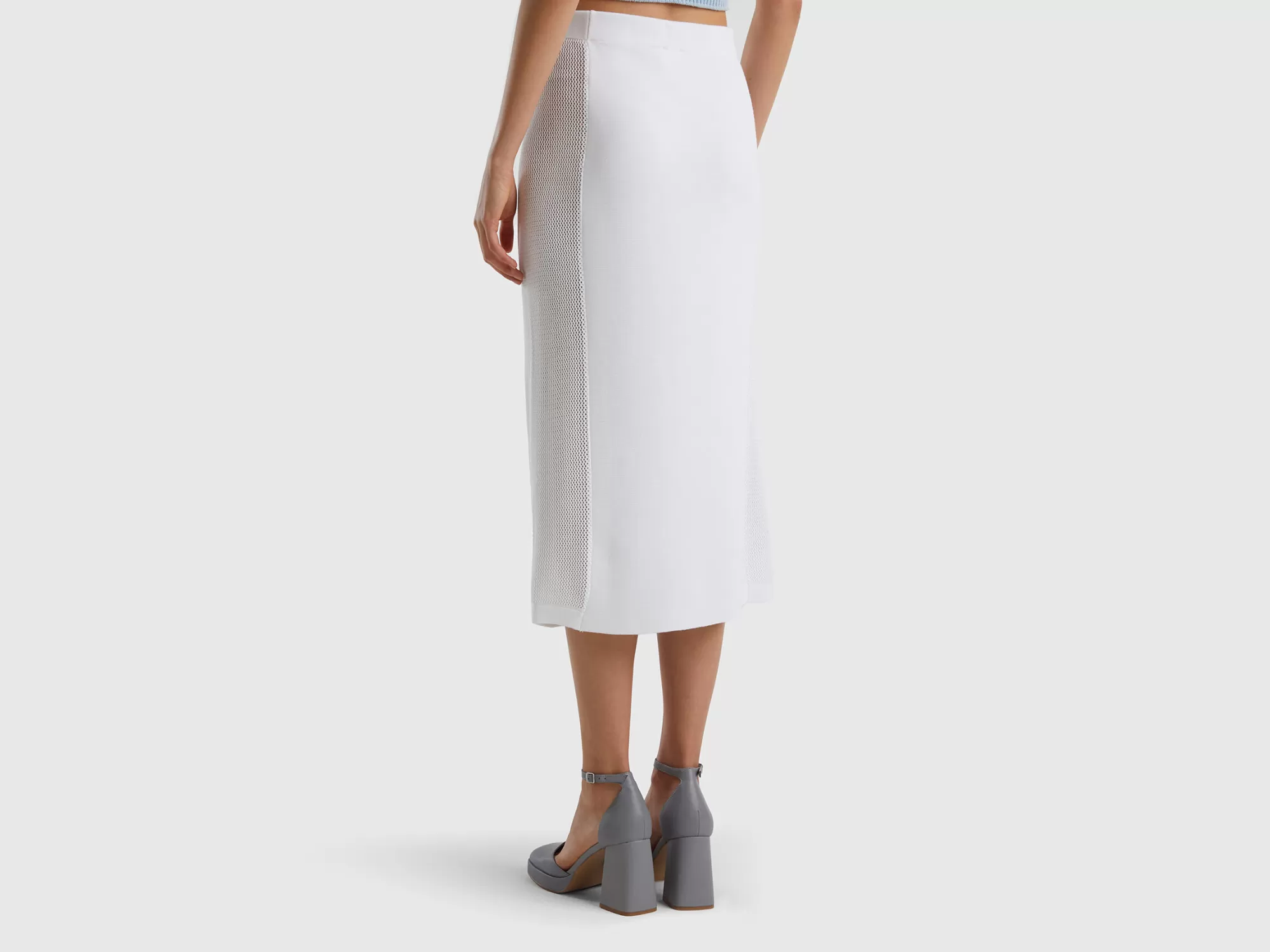 Benetton Falda Midi Blanca Ajustada-Mujer Faldas