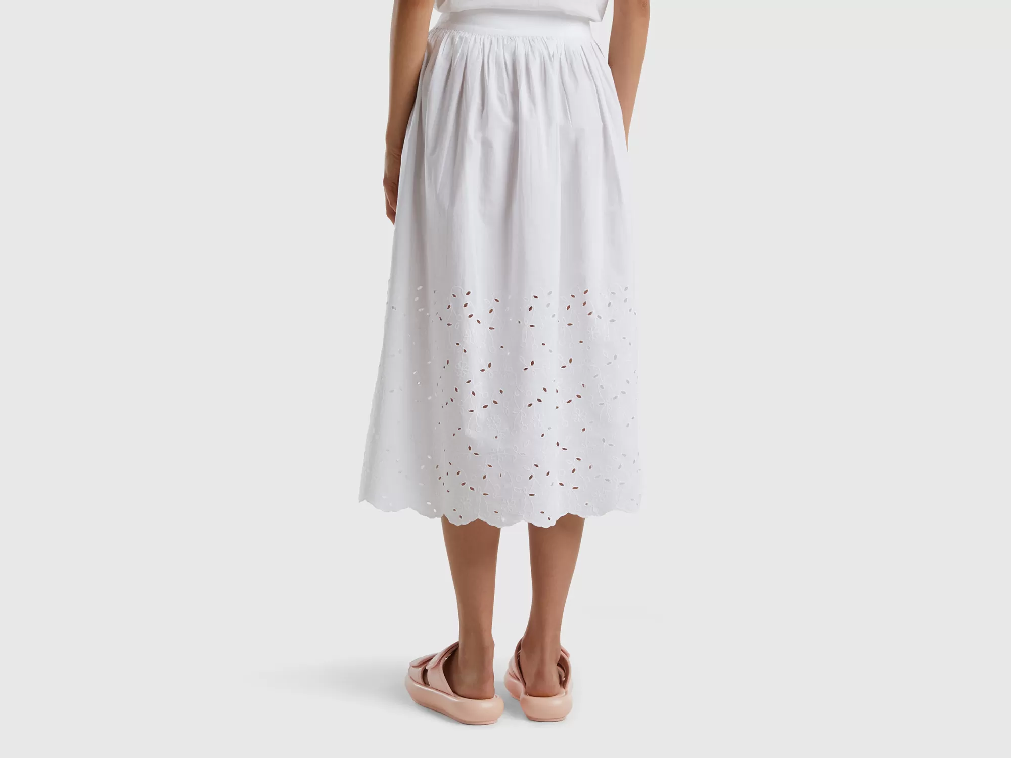 Benetton Falda Midi Con Bordados Suizos-Mujer Faldas