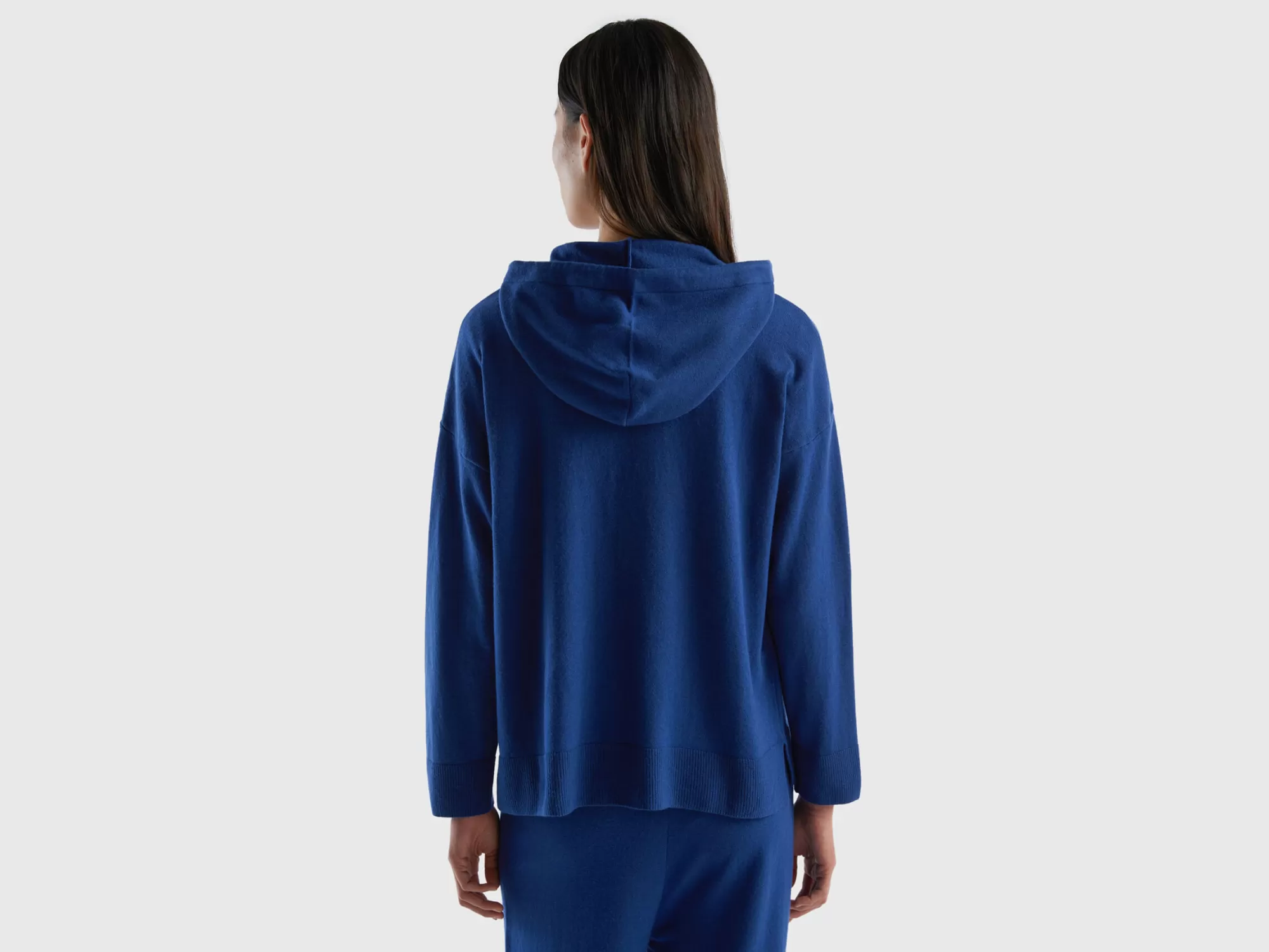 Benetton Jersey Azul Noche En Mezcla De Cachemir Con Capucha-Mujer Prendas De Punto