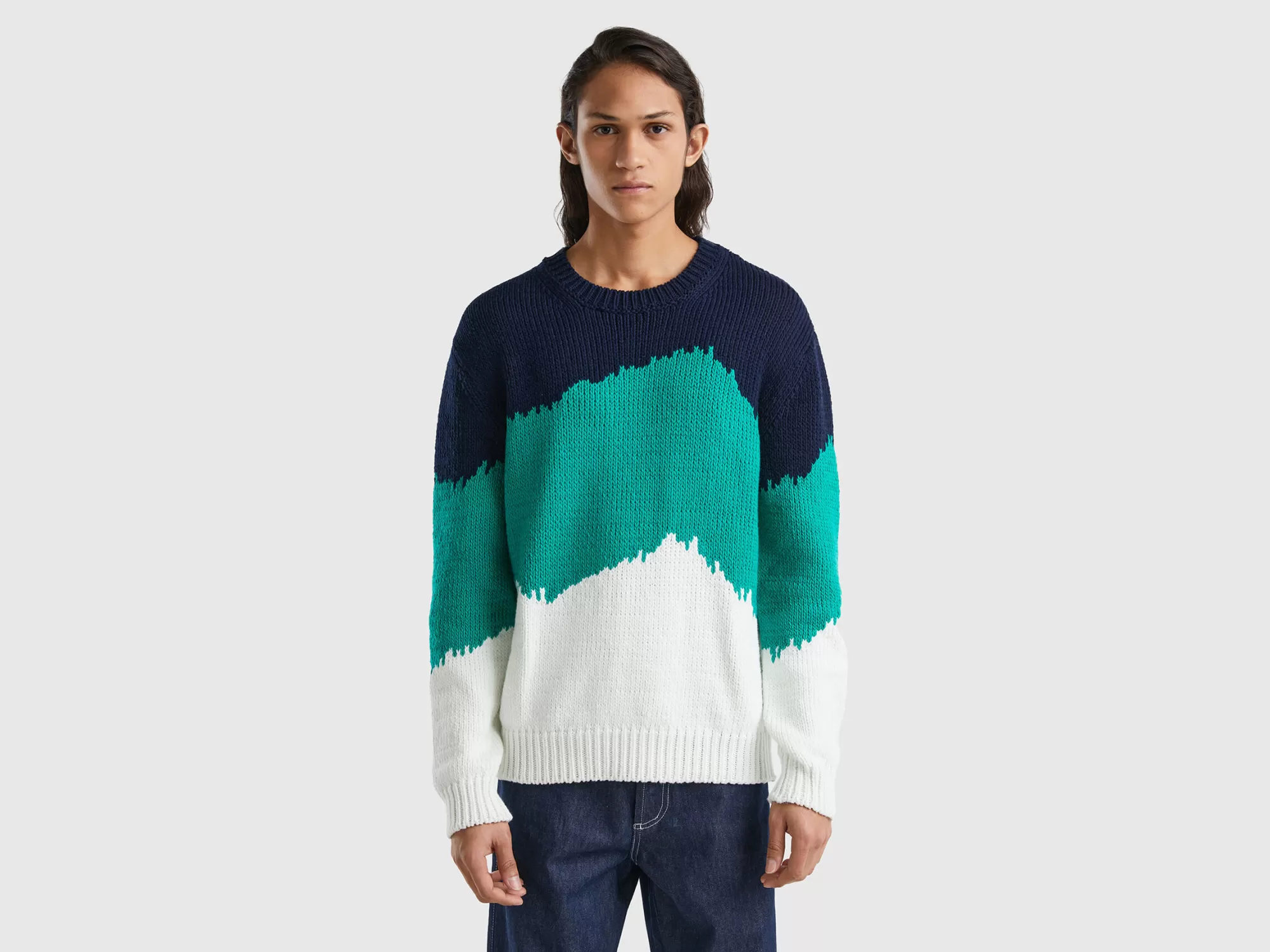 Benetton Jersey Color Block-Hombre Prendas De Punto