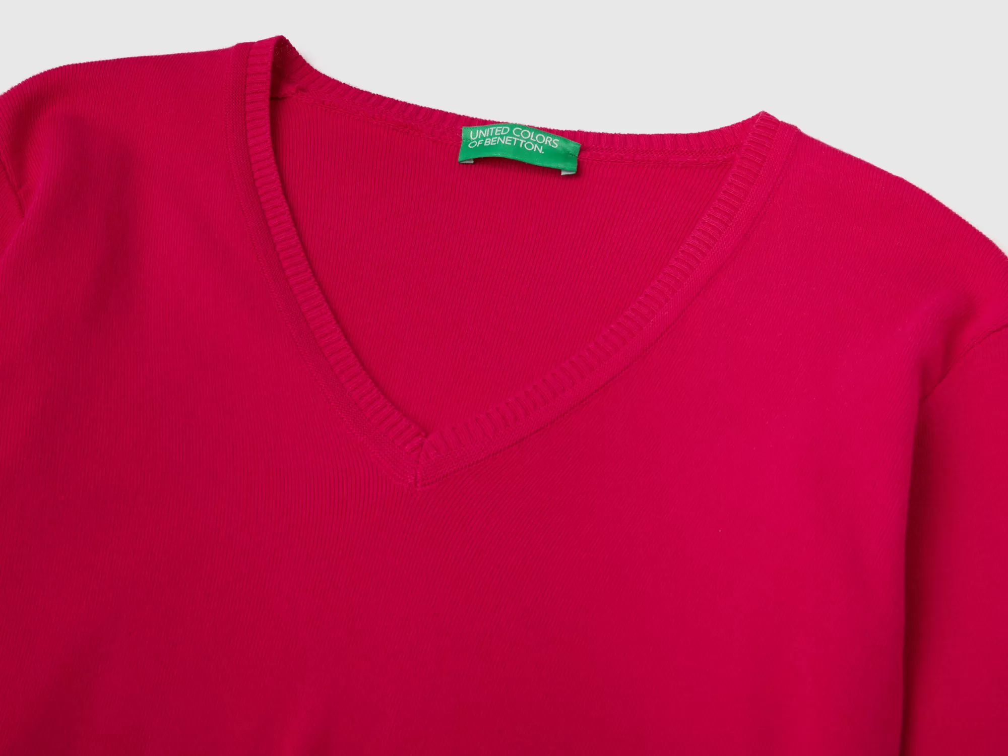 Benetton Jersey De Algodón Puro Con Escote De Pico-Mujer Prendas De Punto