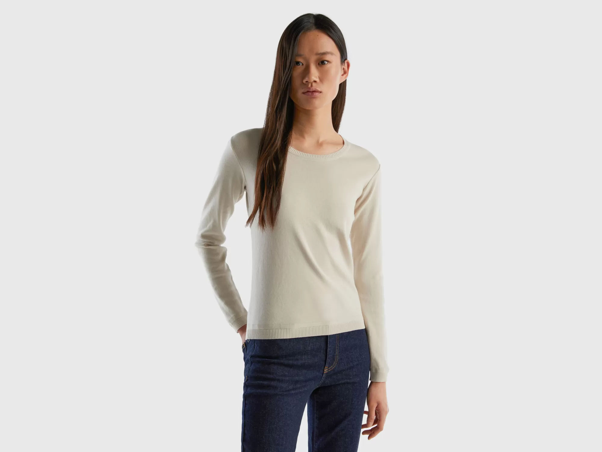 Benetton Jersey De Cuello Redondo De 100 % Algodón-Mujer Prendas De Punto