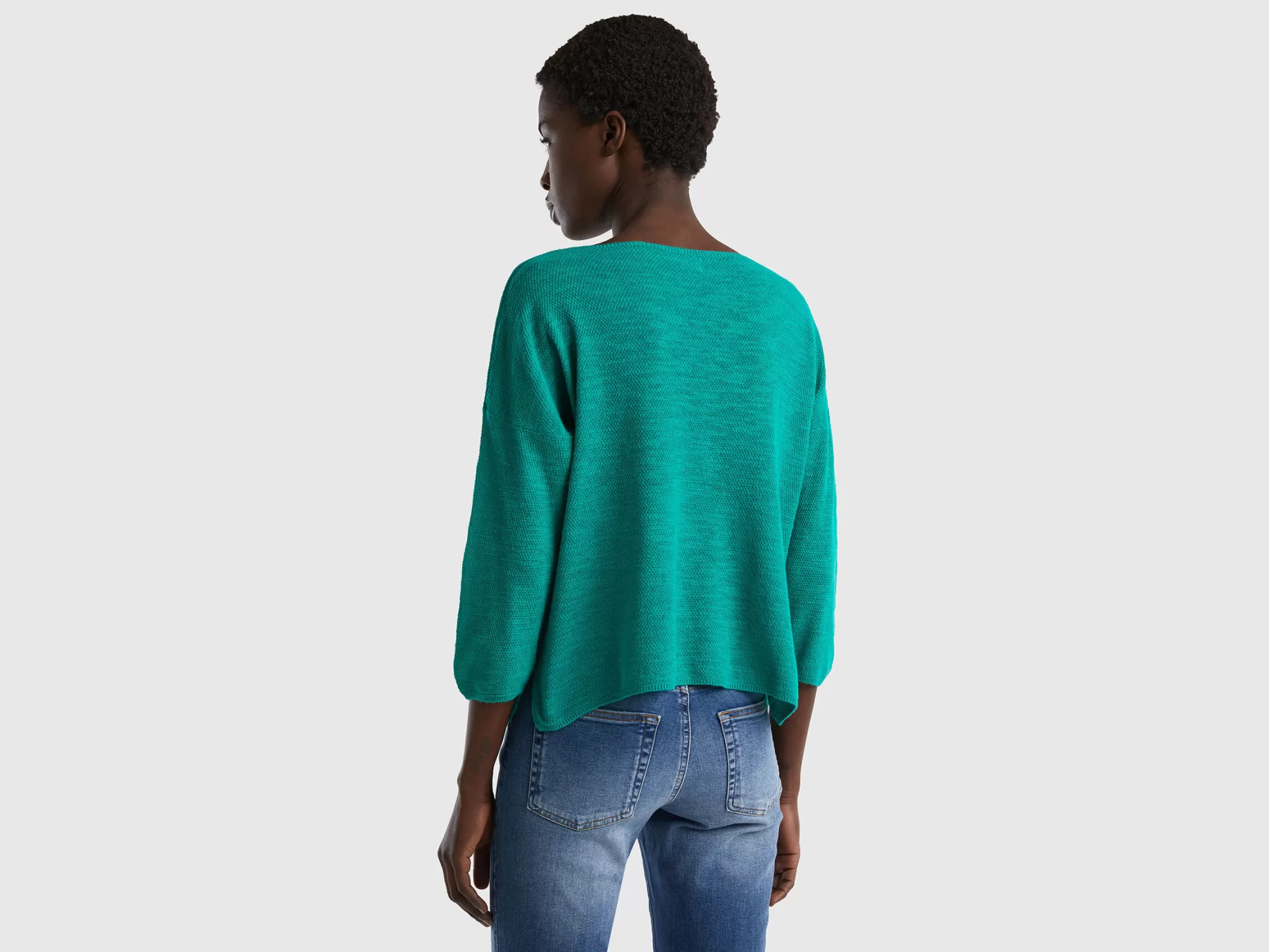 Benetton Jersey De Lino Mixto Con Manga Francesa-Mujer Prendas De Punto