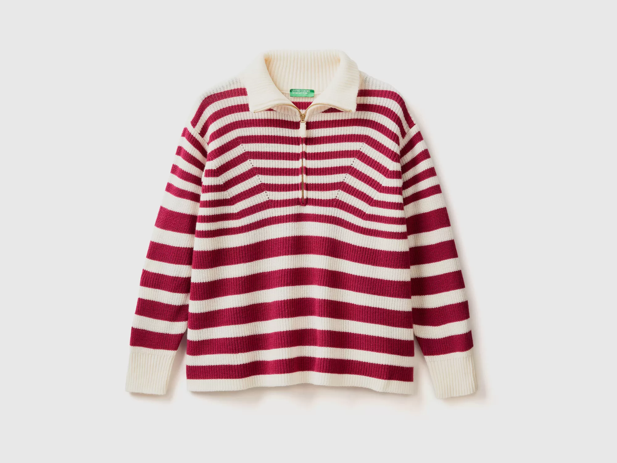 Benetton Jersey De Rayas Con Cuello Alto-Mujer Prendas De Punto