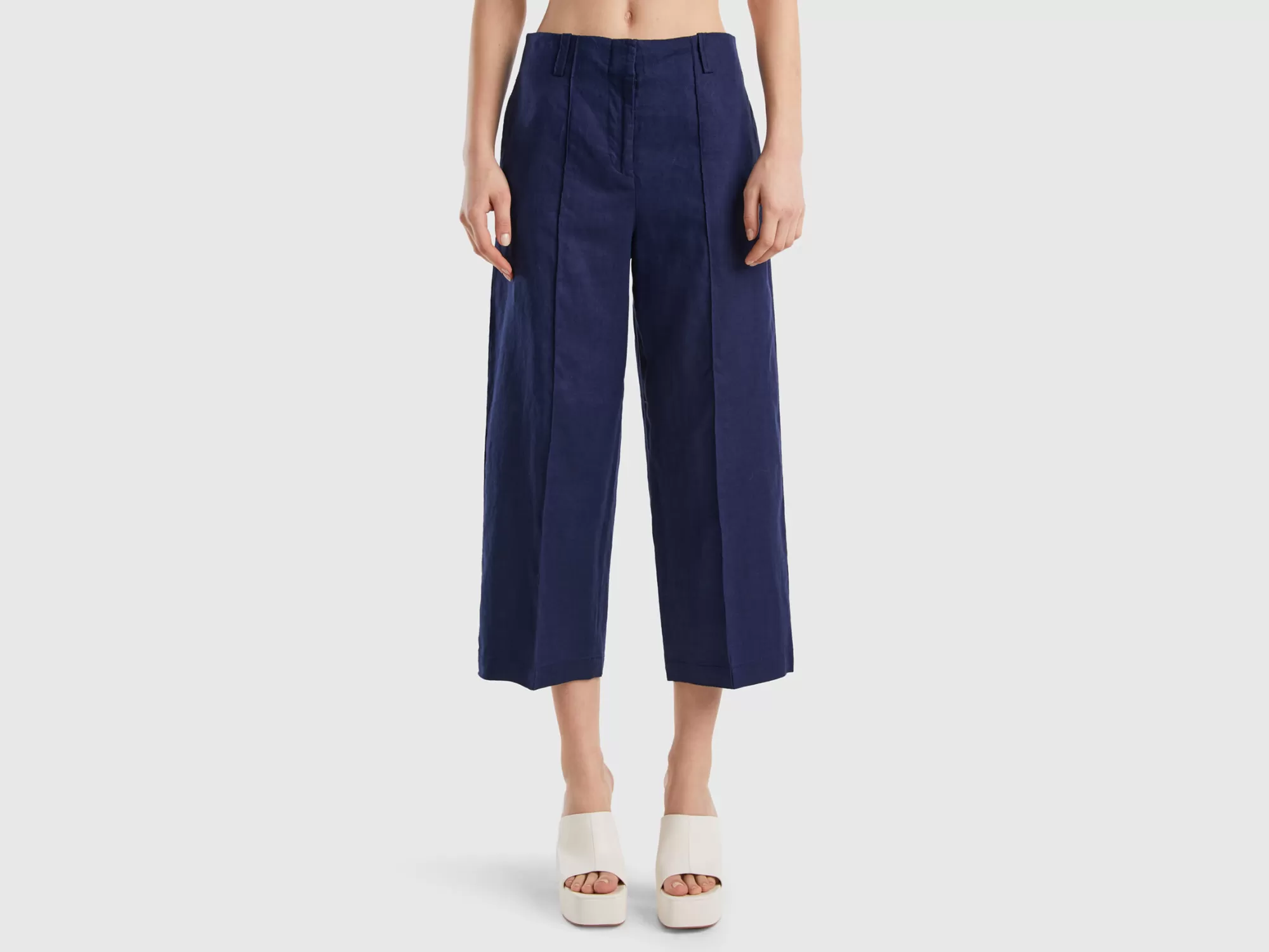 Benetton Pantalon Ancho De Puro Lino-Mujer Pantalones Y Chinos