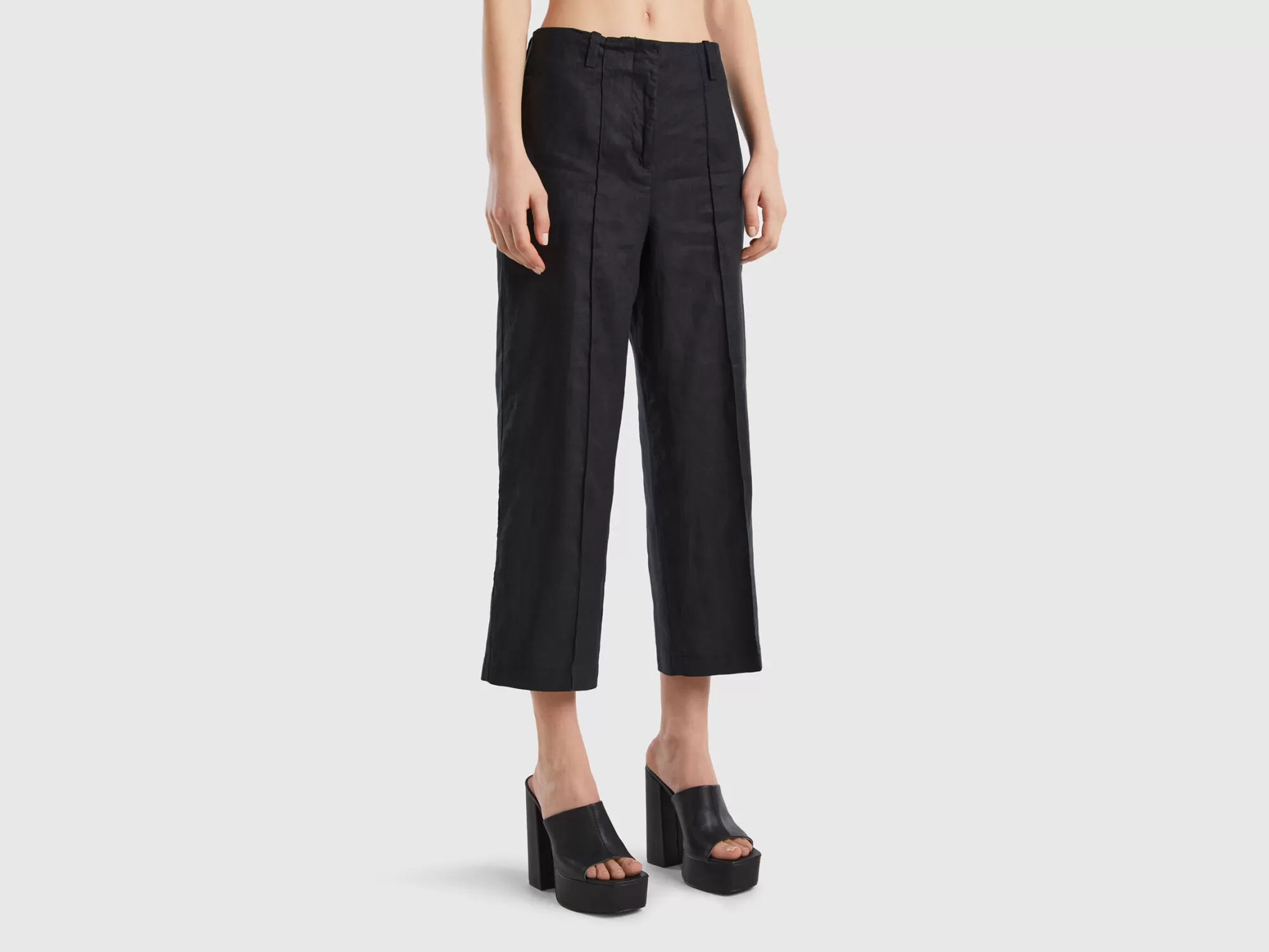 Benetton Pantalon Ancho De Puro Lino-Mujer Pantalones Y Chinos