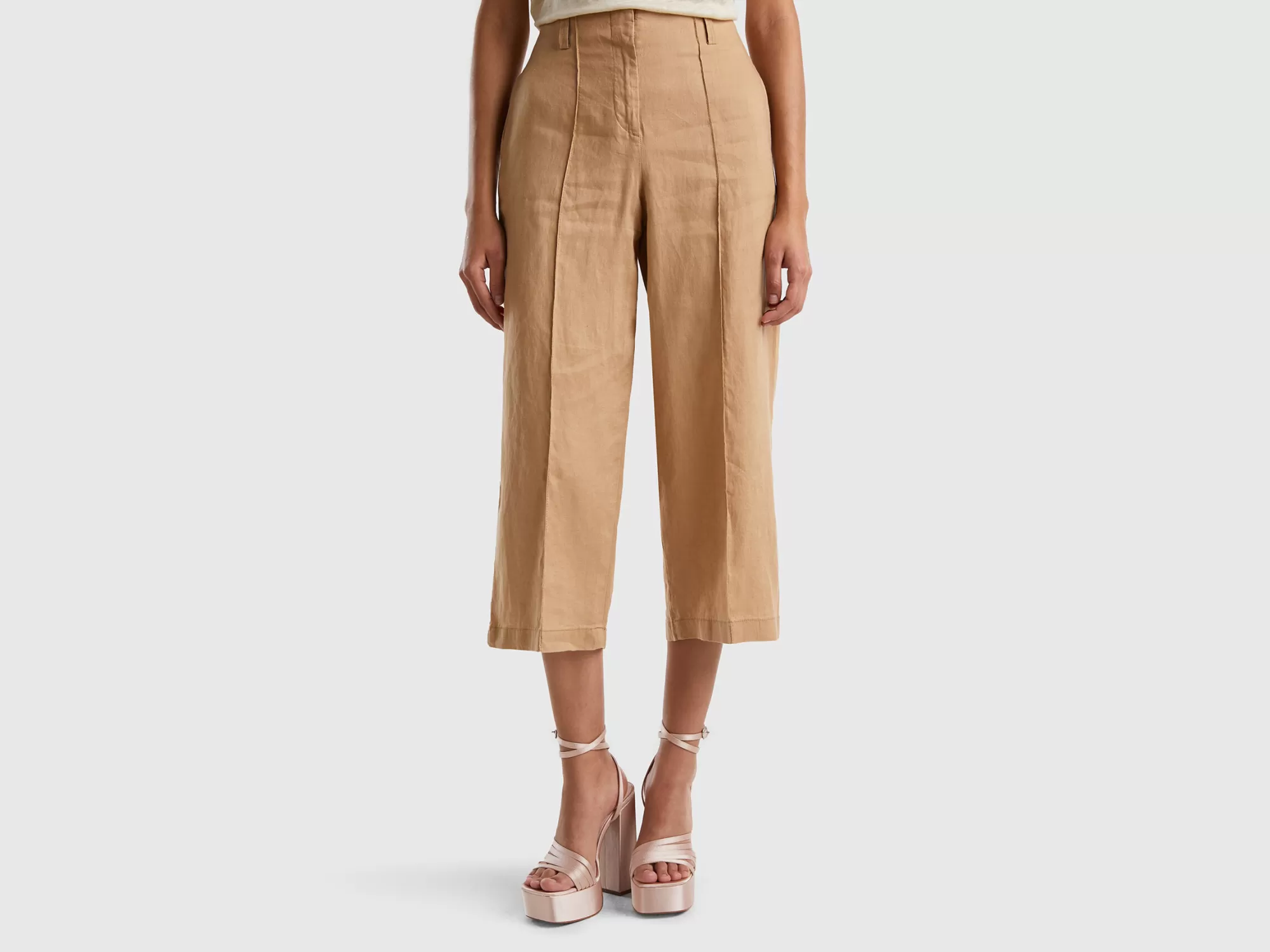 Benetton Pantalon Ancho De Puro Lino-Mujer Pantalones Y Chinos