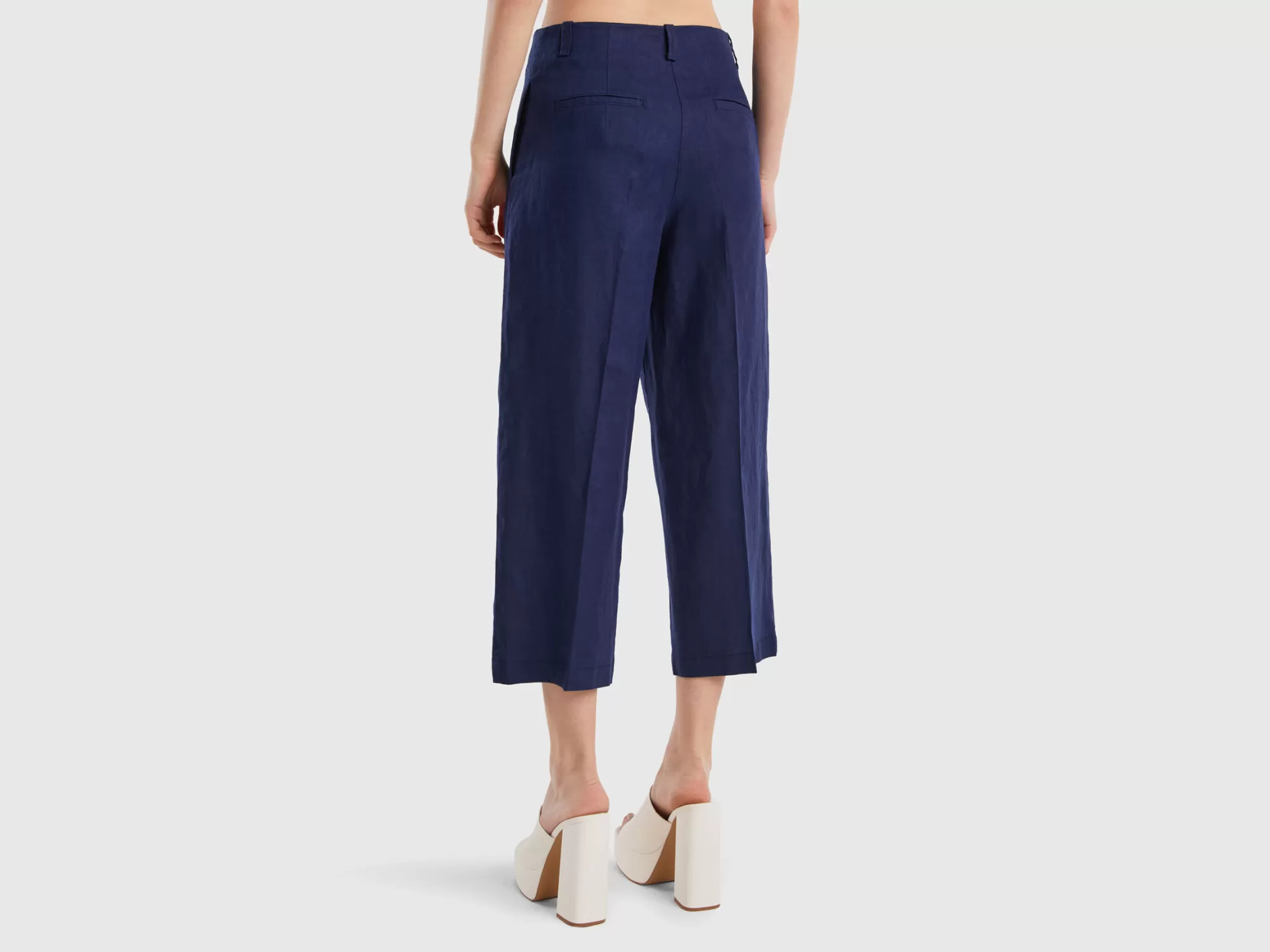 Benetton Pantalon Ancho De Puro Lino-Mujer Pantalones Y Chinos