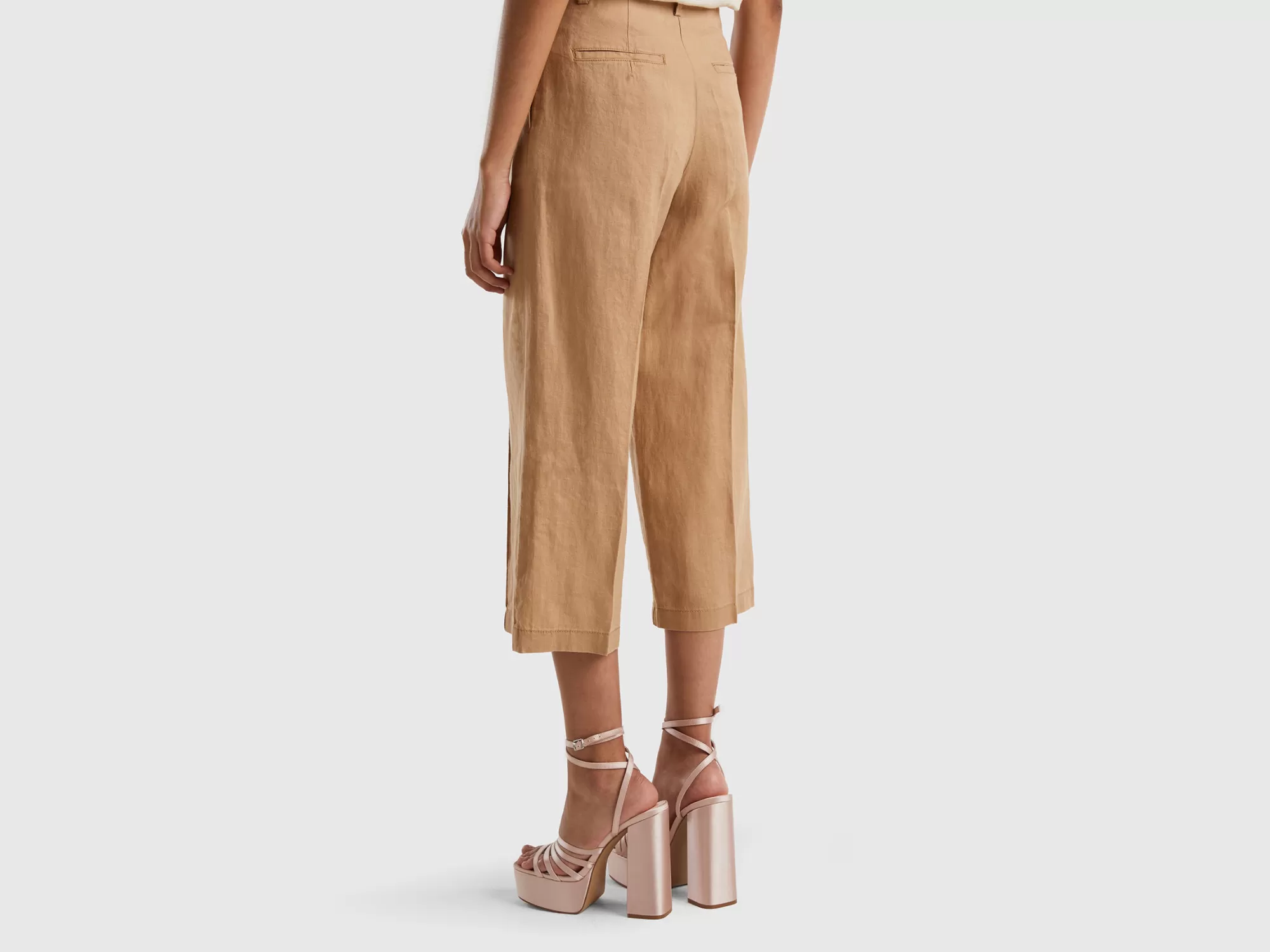 Benetton Pantalon Ancho De Puro Lino-Mujer Pantalones Y Chinos