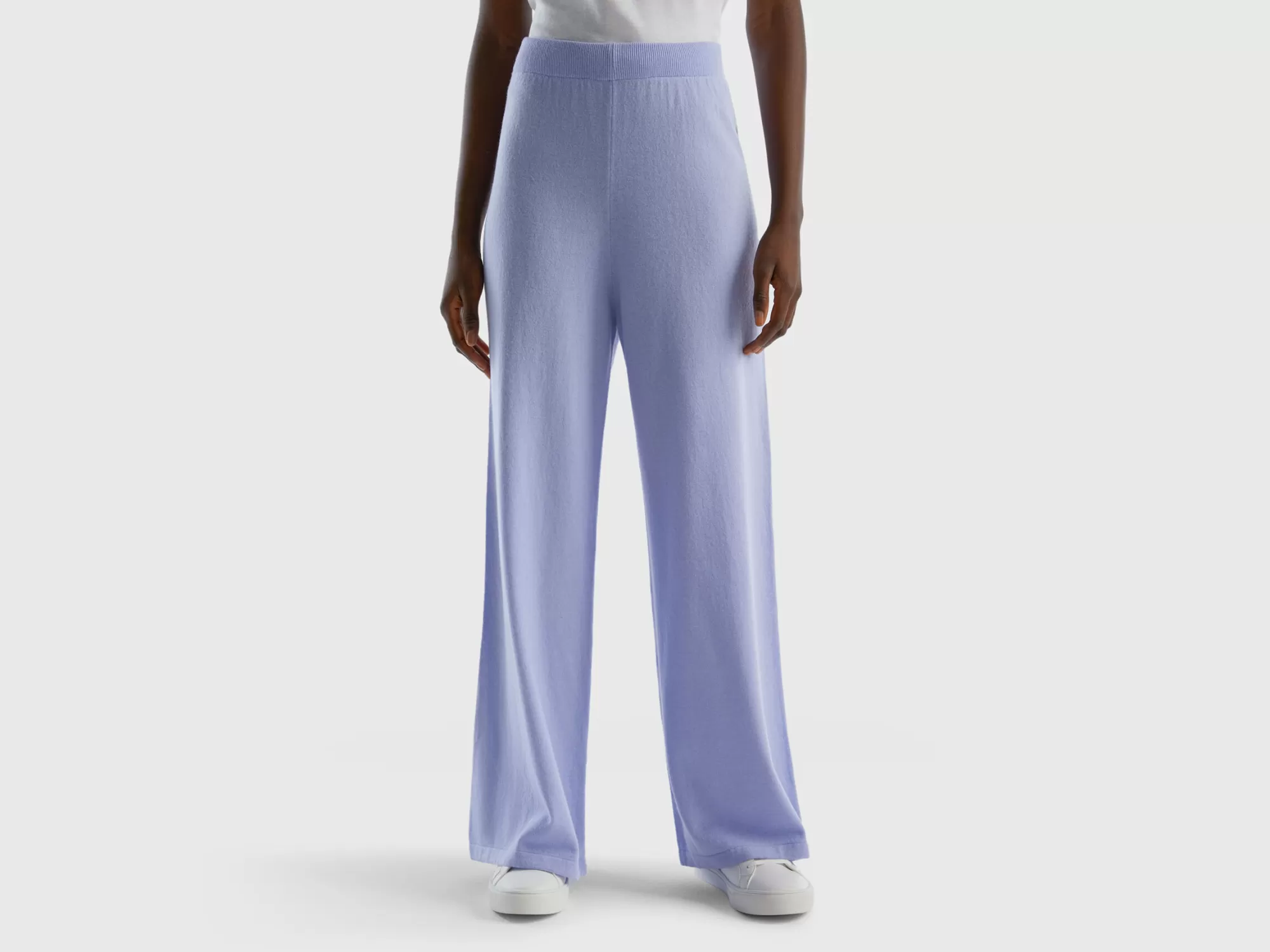 Benetton Pantalon Azul Claro En Mezcla De Lana Y Cachemir-Mujer Pantalones Y Chinos